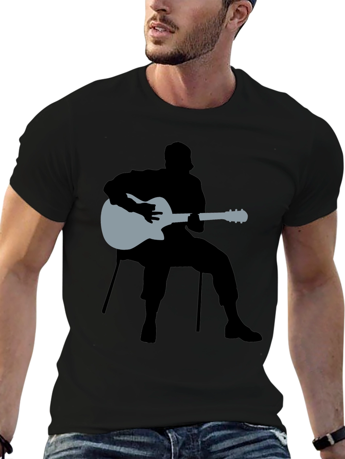 Guitar Man Graphic Tee - Black Cotton Shirt