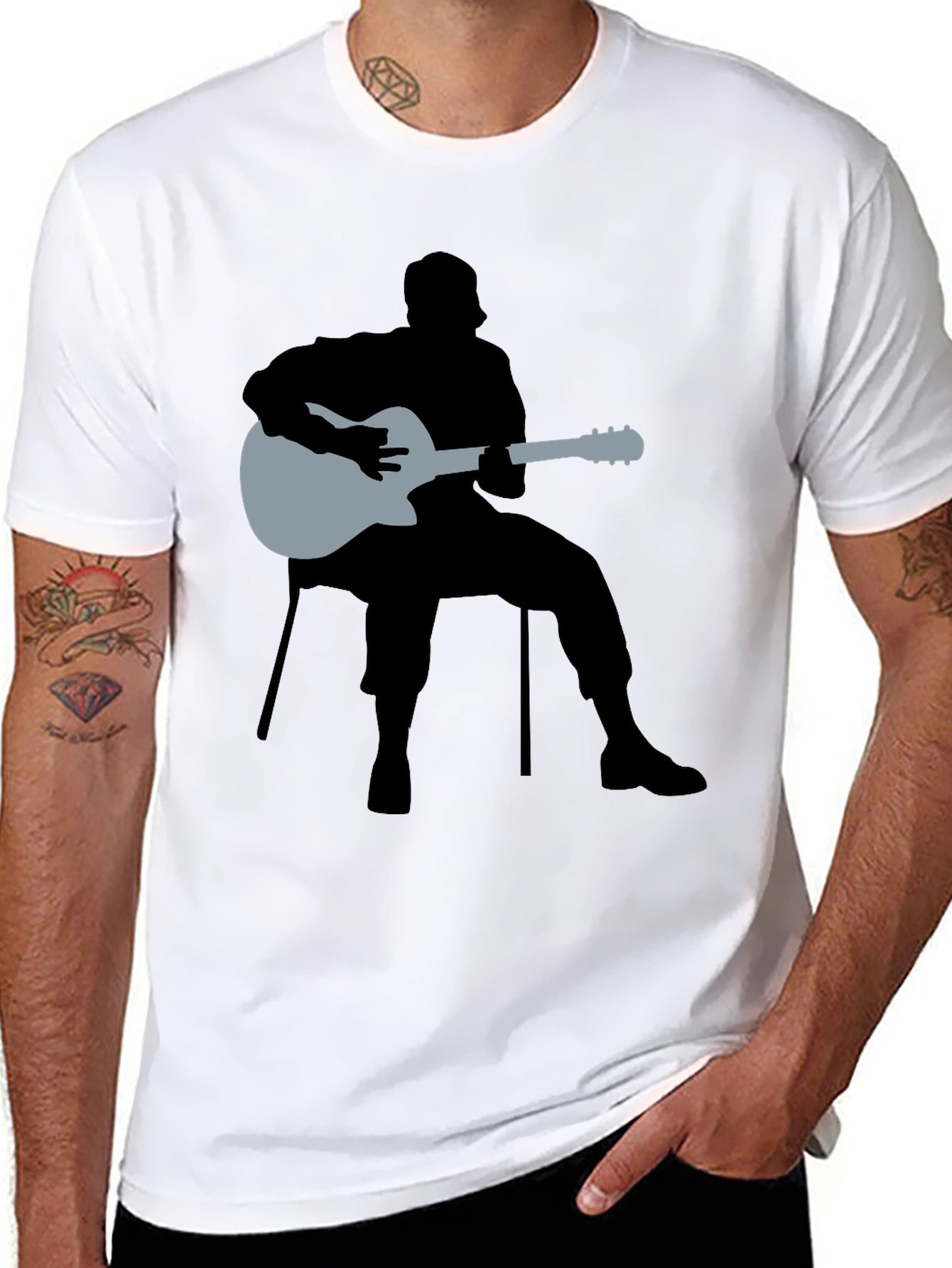 Guitar Man Graphic Tee - Black Cotton Shirt