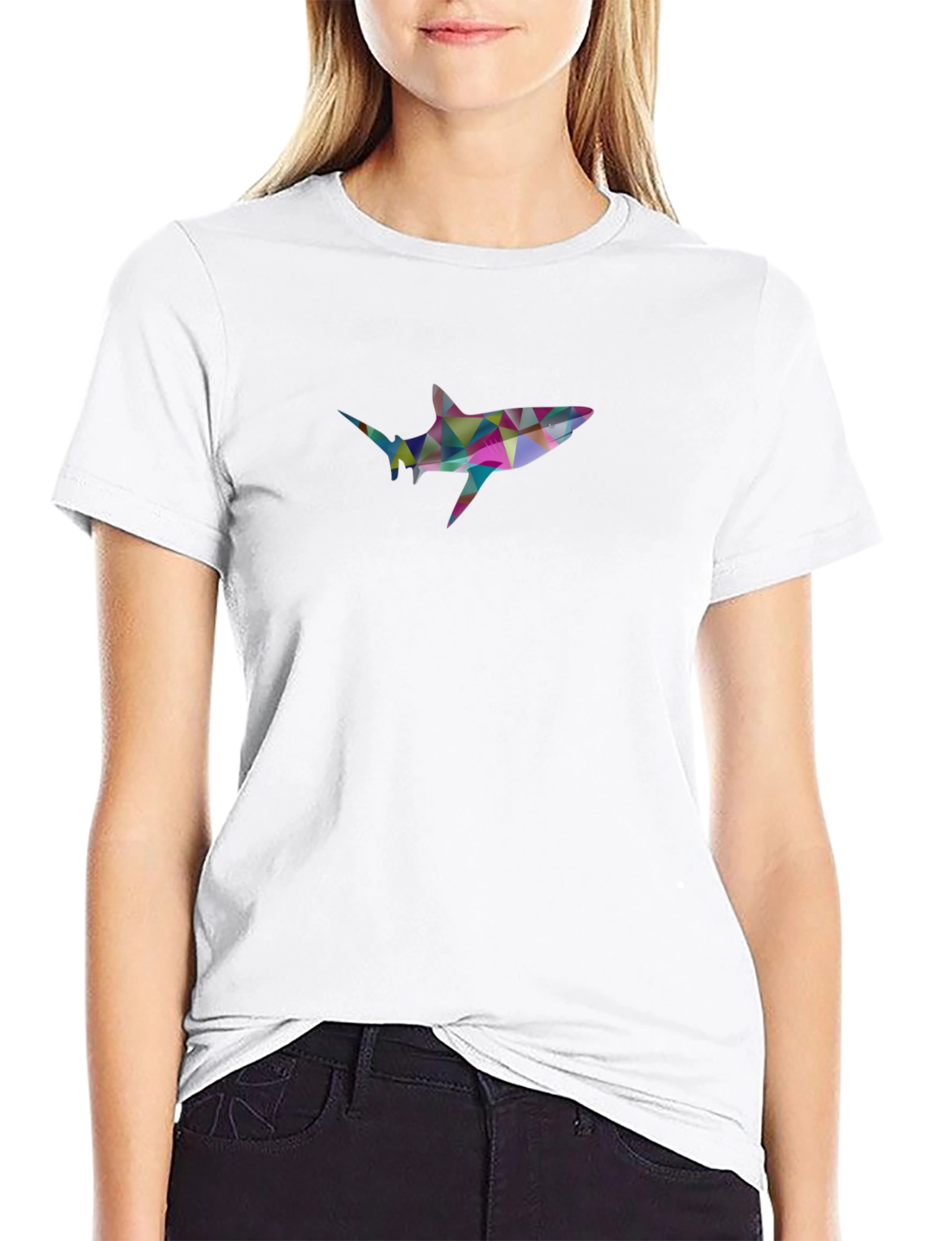 Geometric Shark Graphic Black T-Shirt