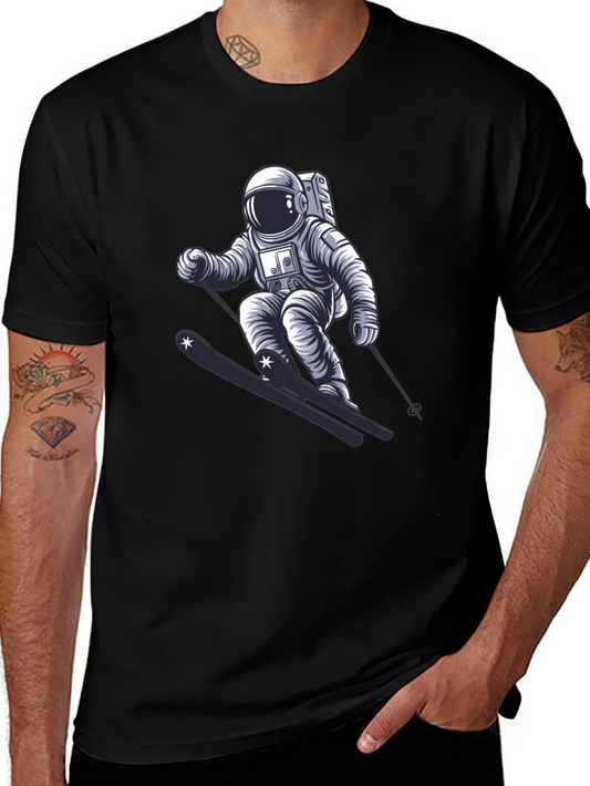Astronaut Skiing Graphic T-Shirt - Cool Space Tee