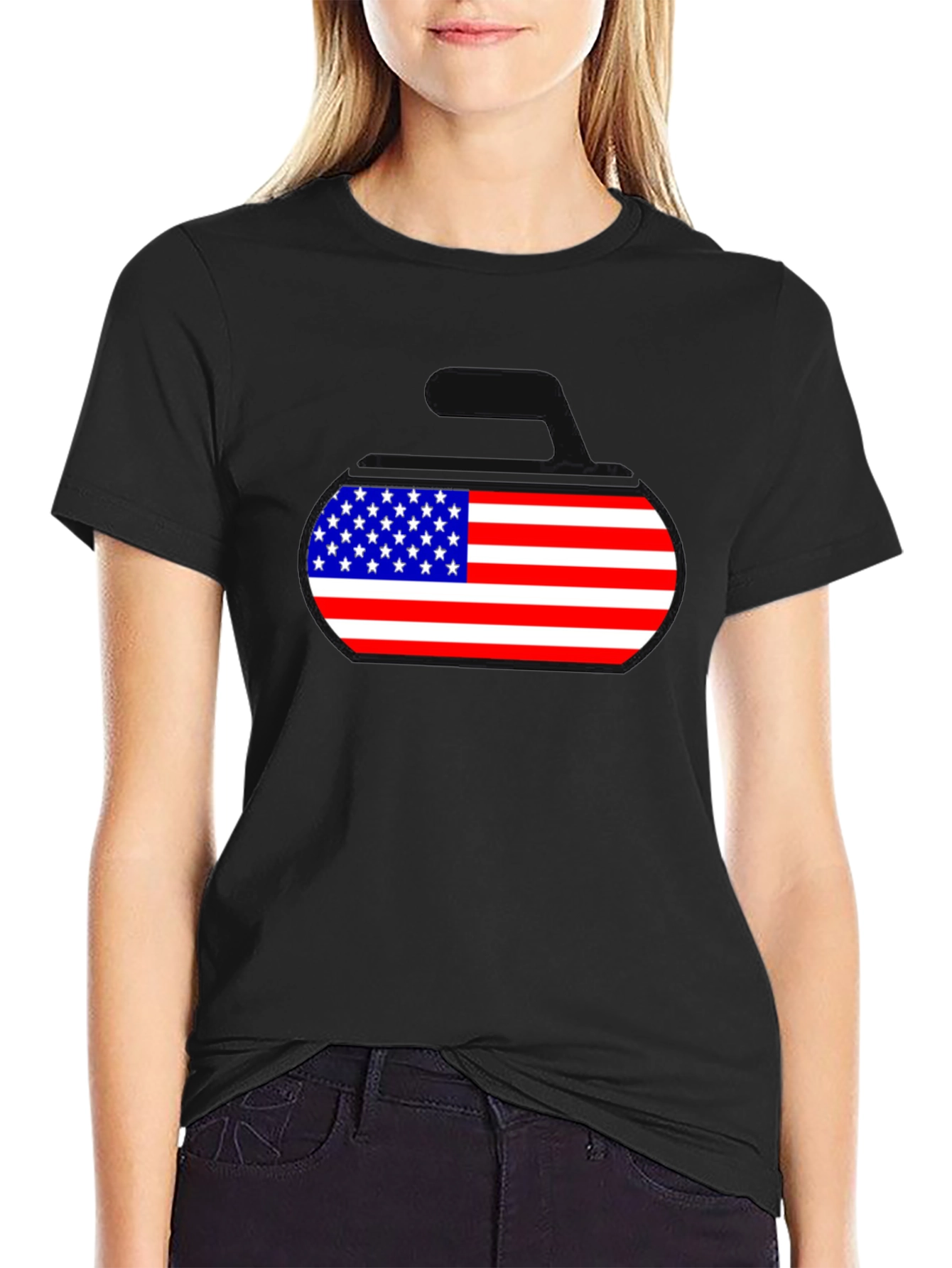 American Flag Curling Stone Graphic Tee