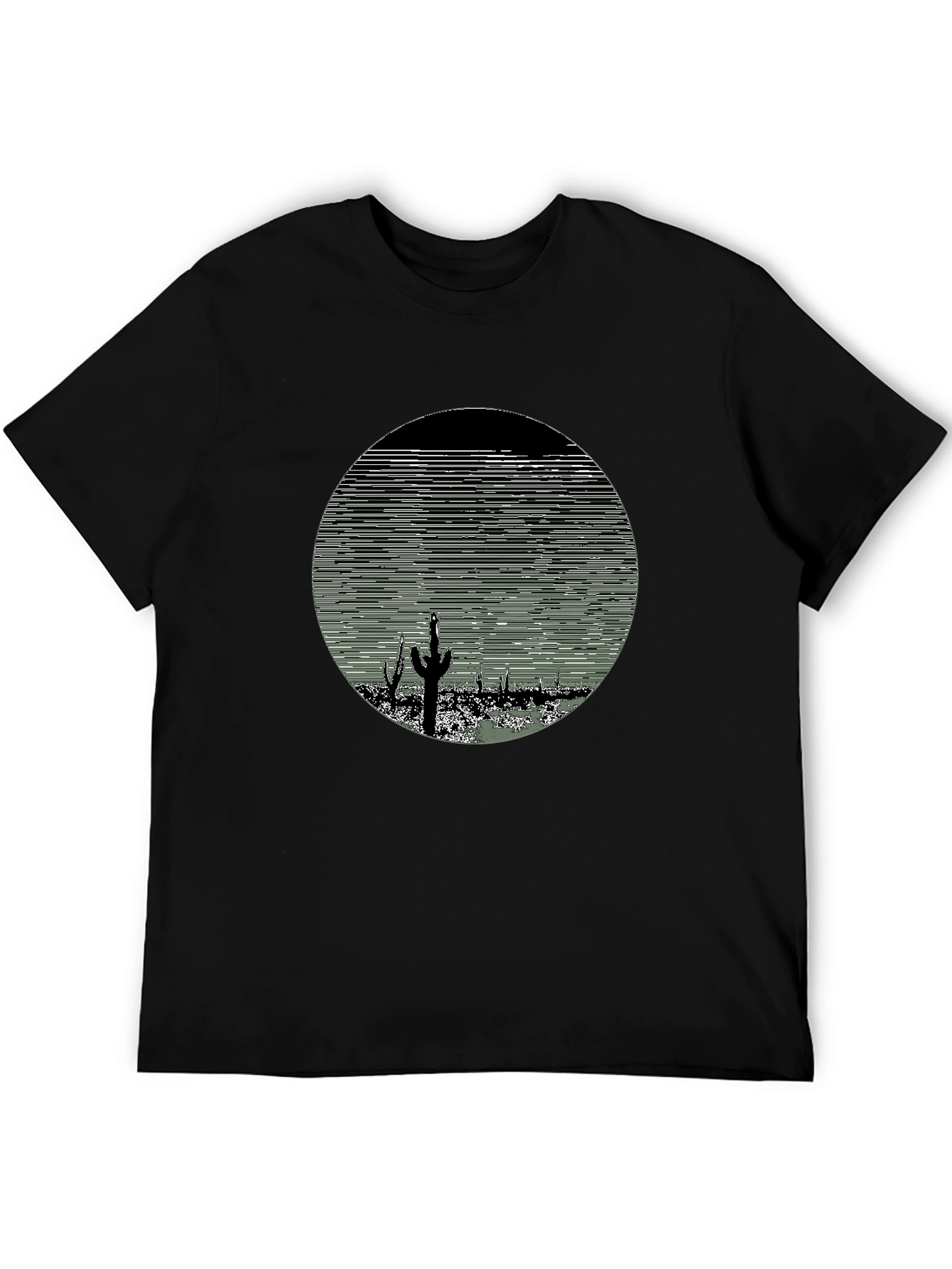 Cactus Desert Print Mens T-Shirt - Black