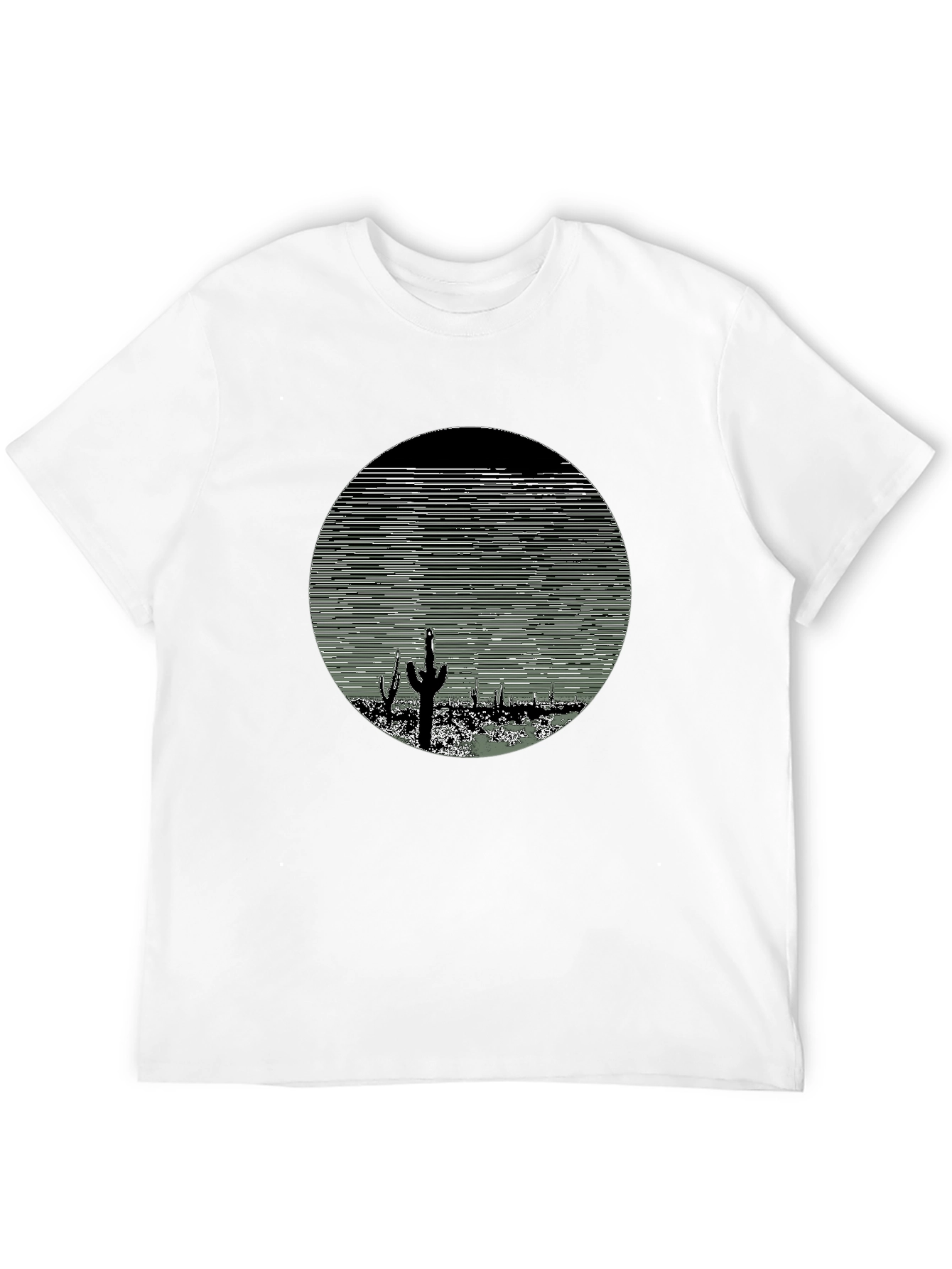 Cactus Desert Print Mens T-Shirt - Black