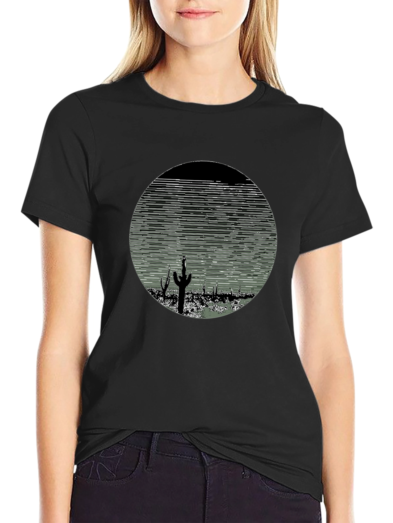 Cactus Desert Print Mens T-Shirt - Black