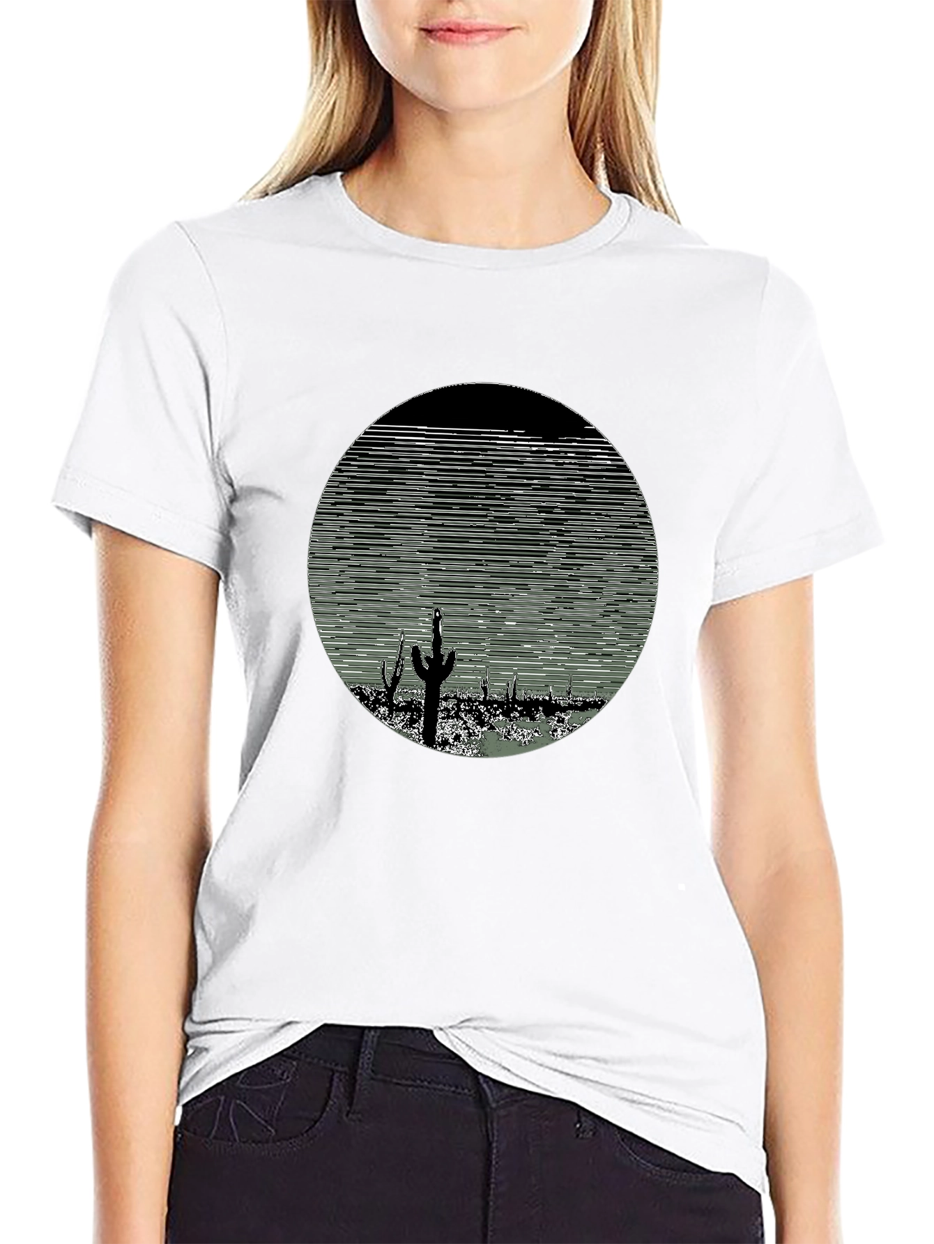 Cactus Desert Print Mens T-Shirt - Black