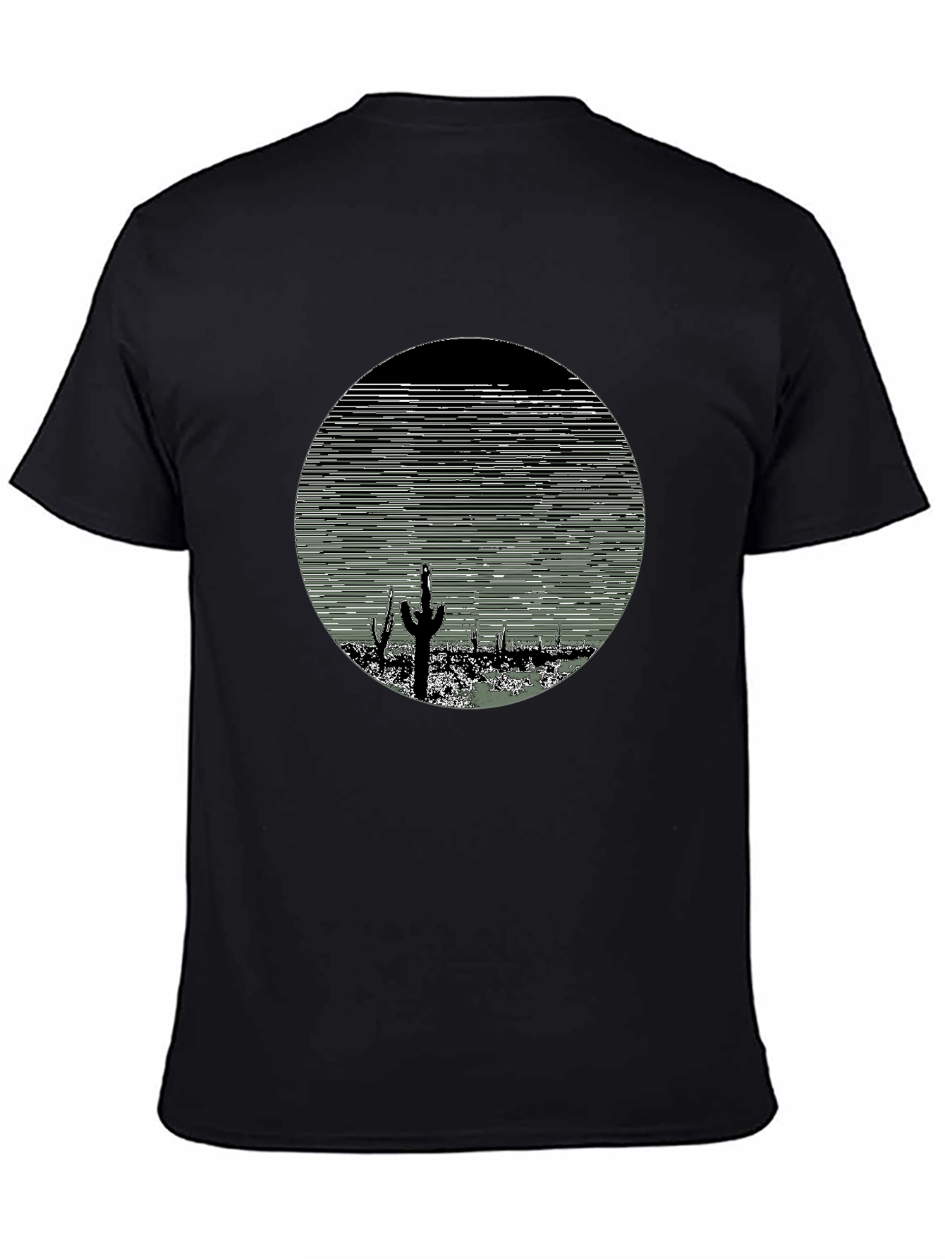 Cactus Desert Print Mens T-Shirt - Black