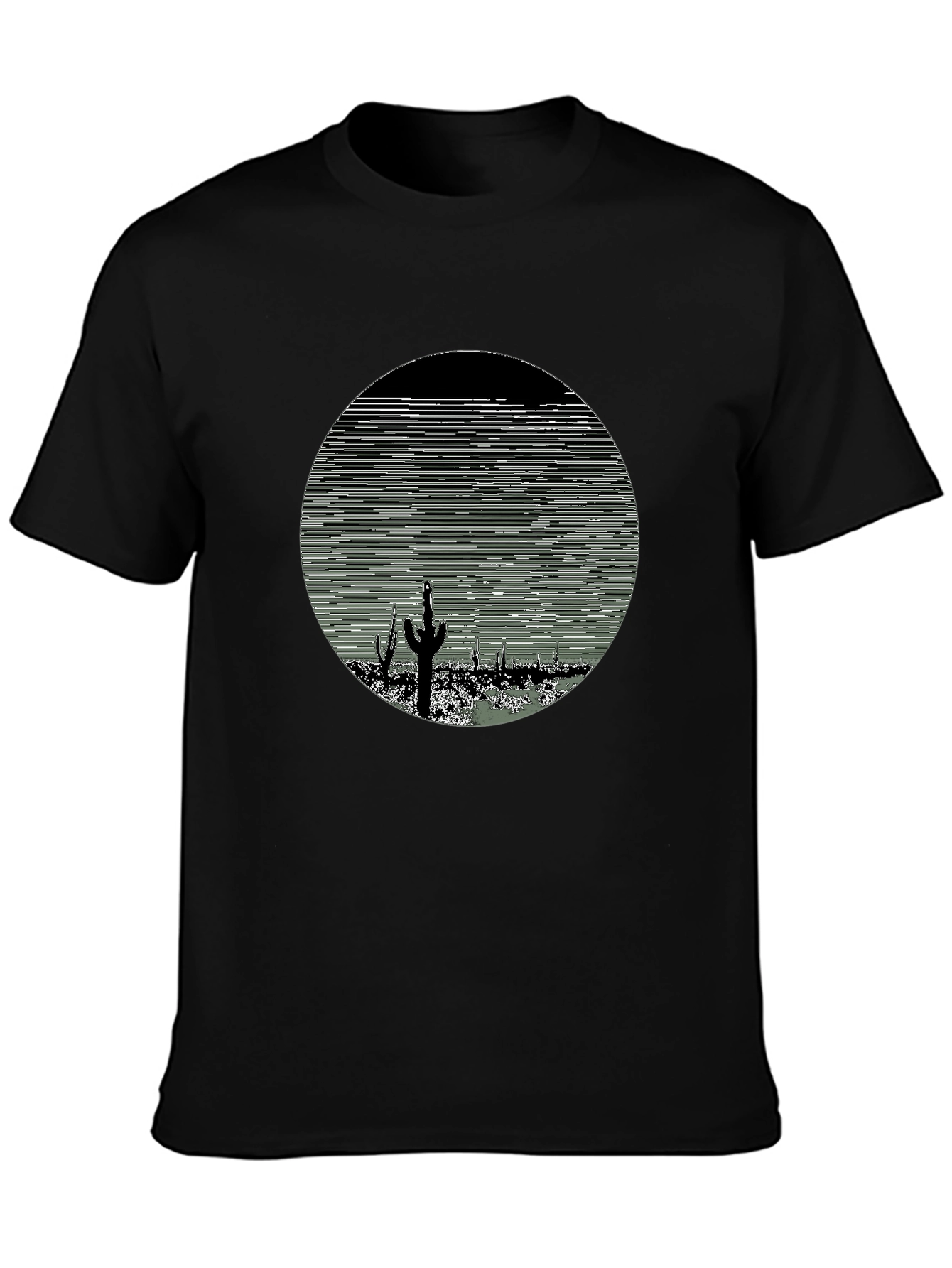 Cactus Desert Print Mens T-Shirt - Black