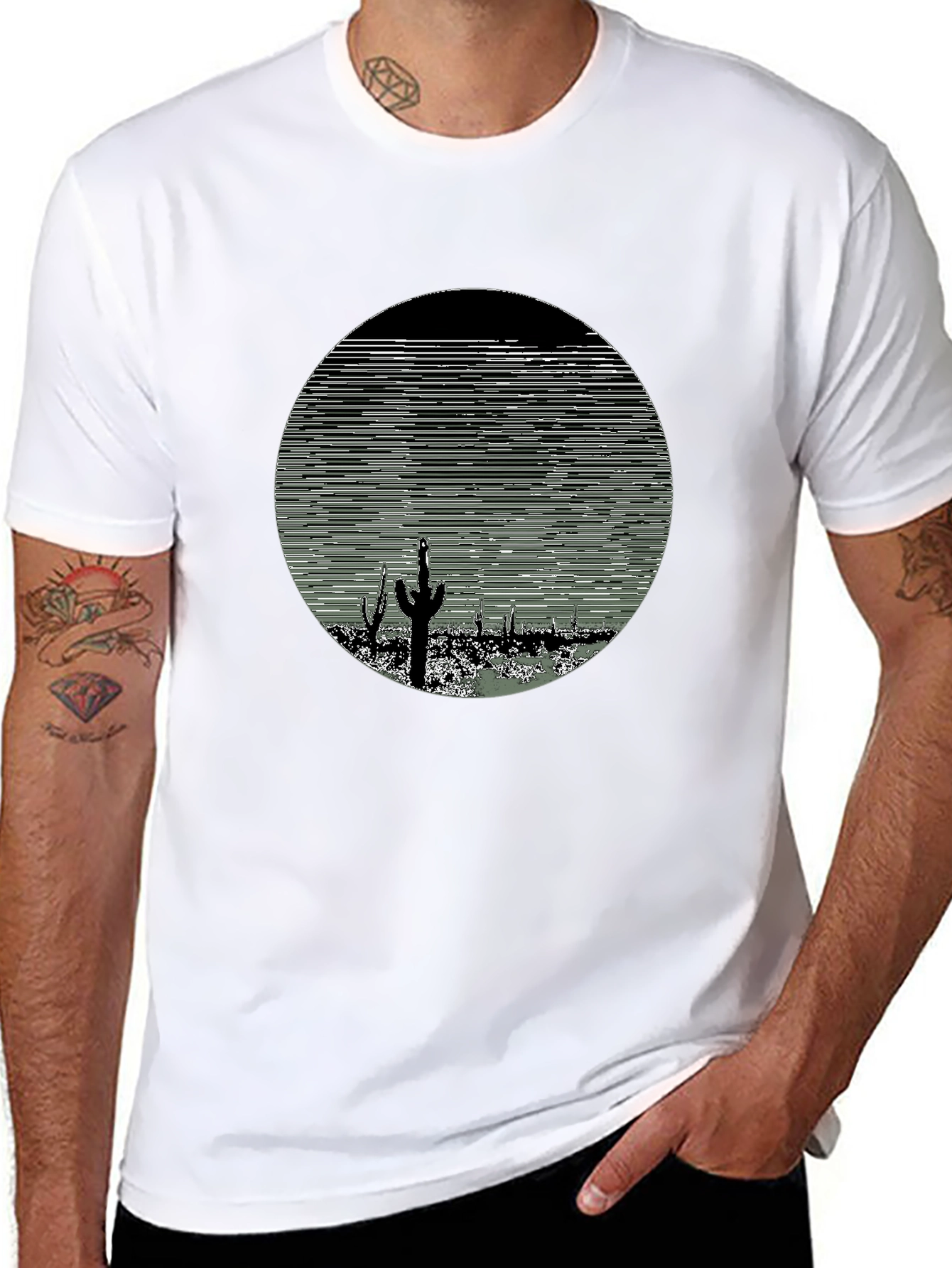 Cactus Desert Print Mens T-Shirt - Black