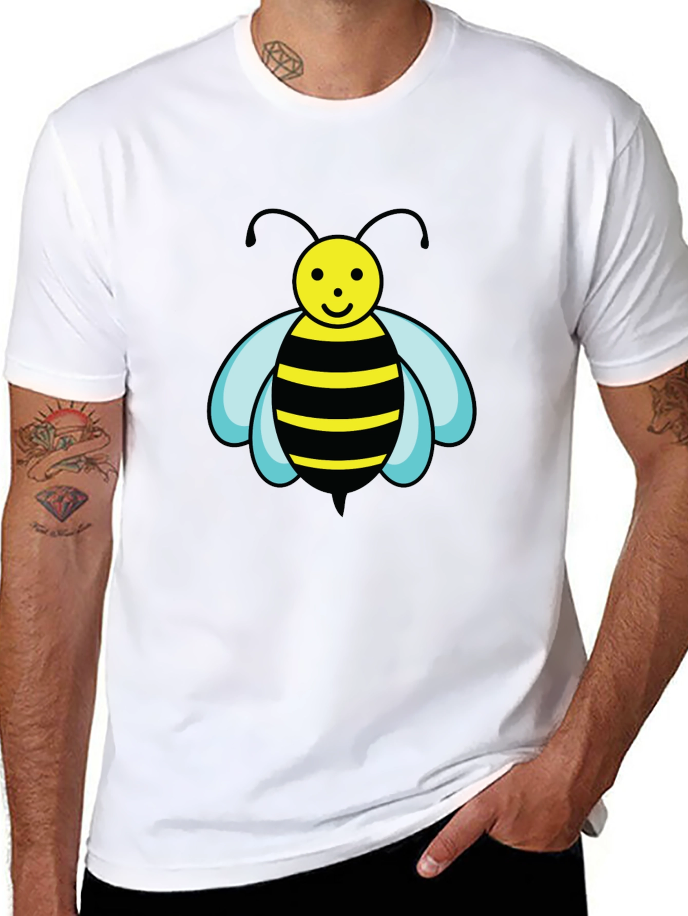 Bee Graphic Black T-Shirt - Cartoon Style