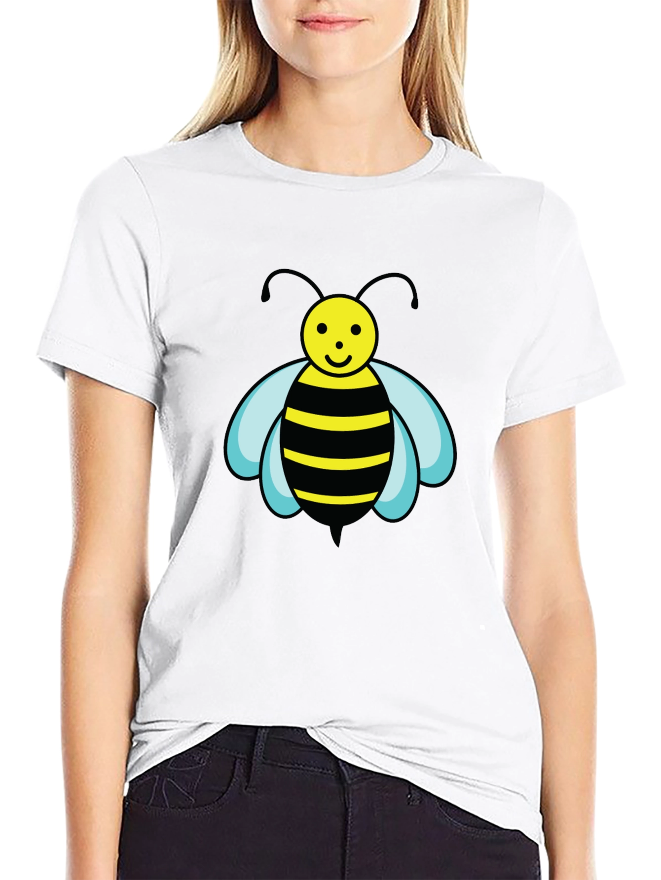 Bee Graphic Black T-Shirt - Cartoon Style