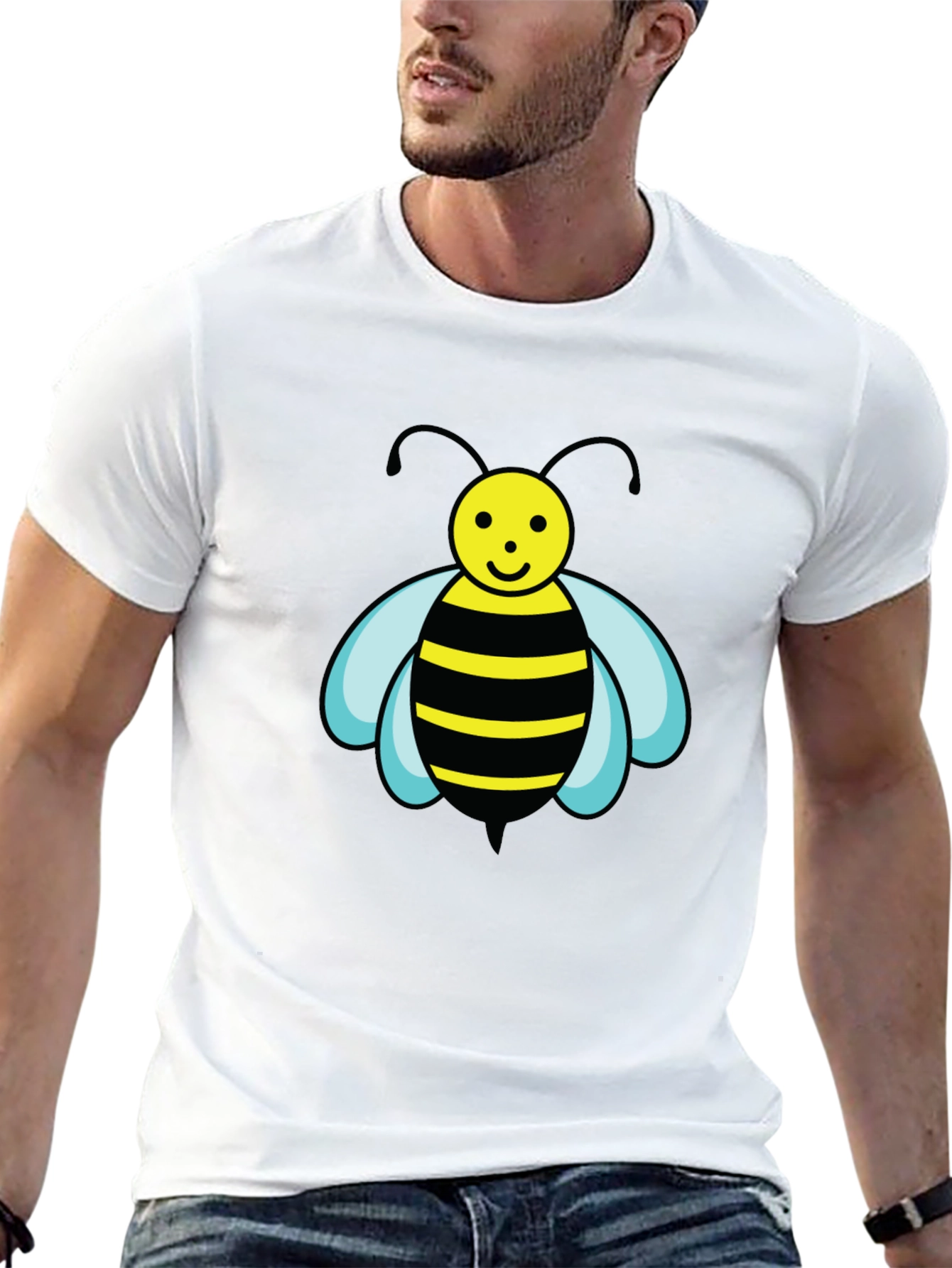 Bee Graphic Black T-Shirt - Cartoon Style