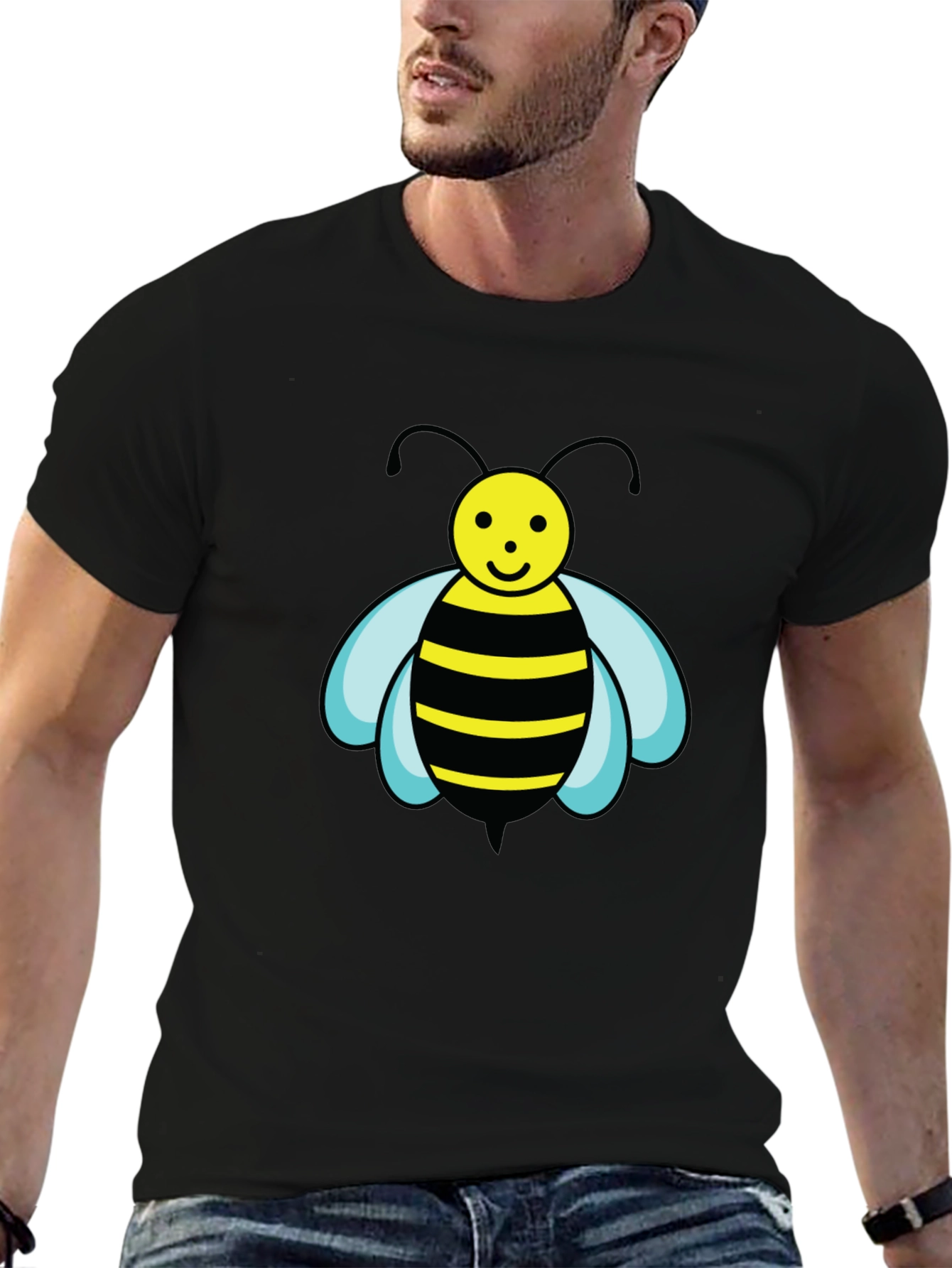 Bee Graphic Black T-Shirt - Cartoon Style