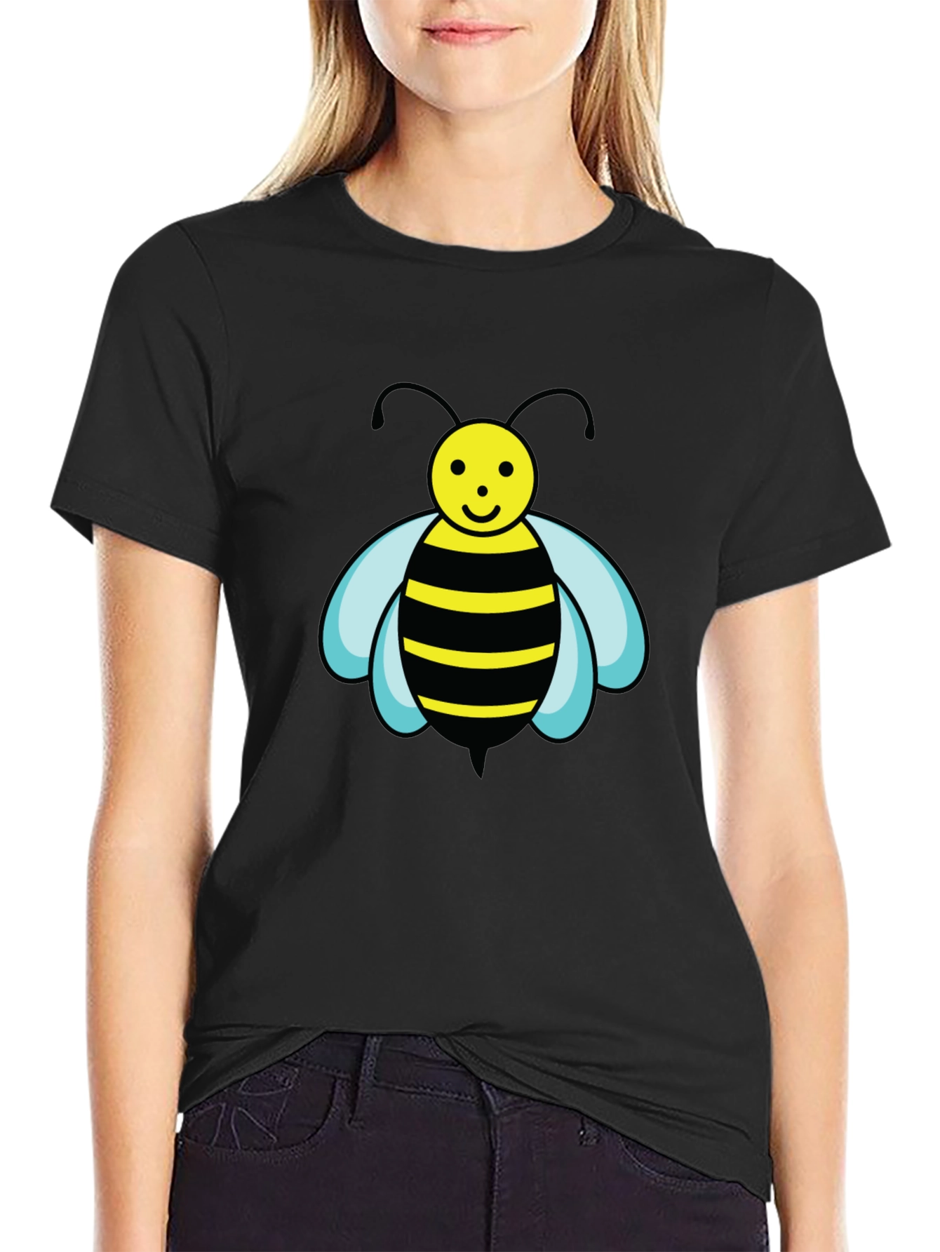 Bee Graphic Black T-Shirt - Cartoon Style