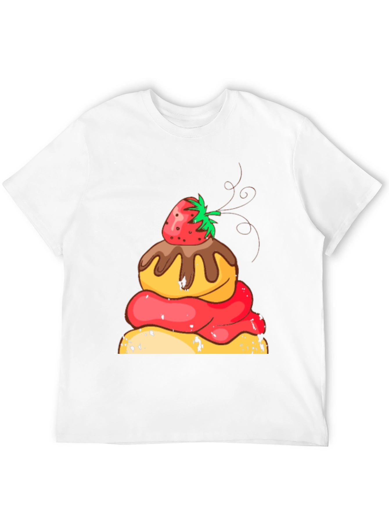 Strawberry Dessert Graphic Tee - Black Cotton Casual Shirt