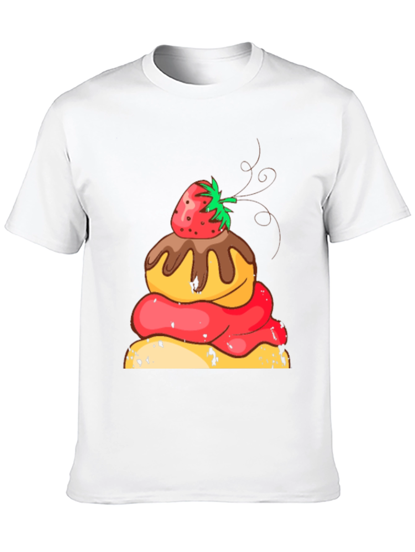Strawberry Dessert Graphic Tee - Black Cotton Casual Shirt