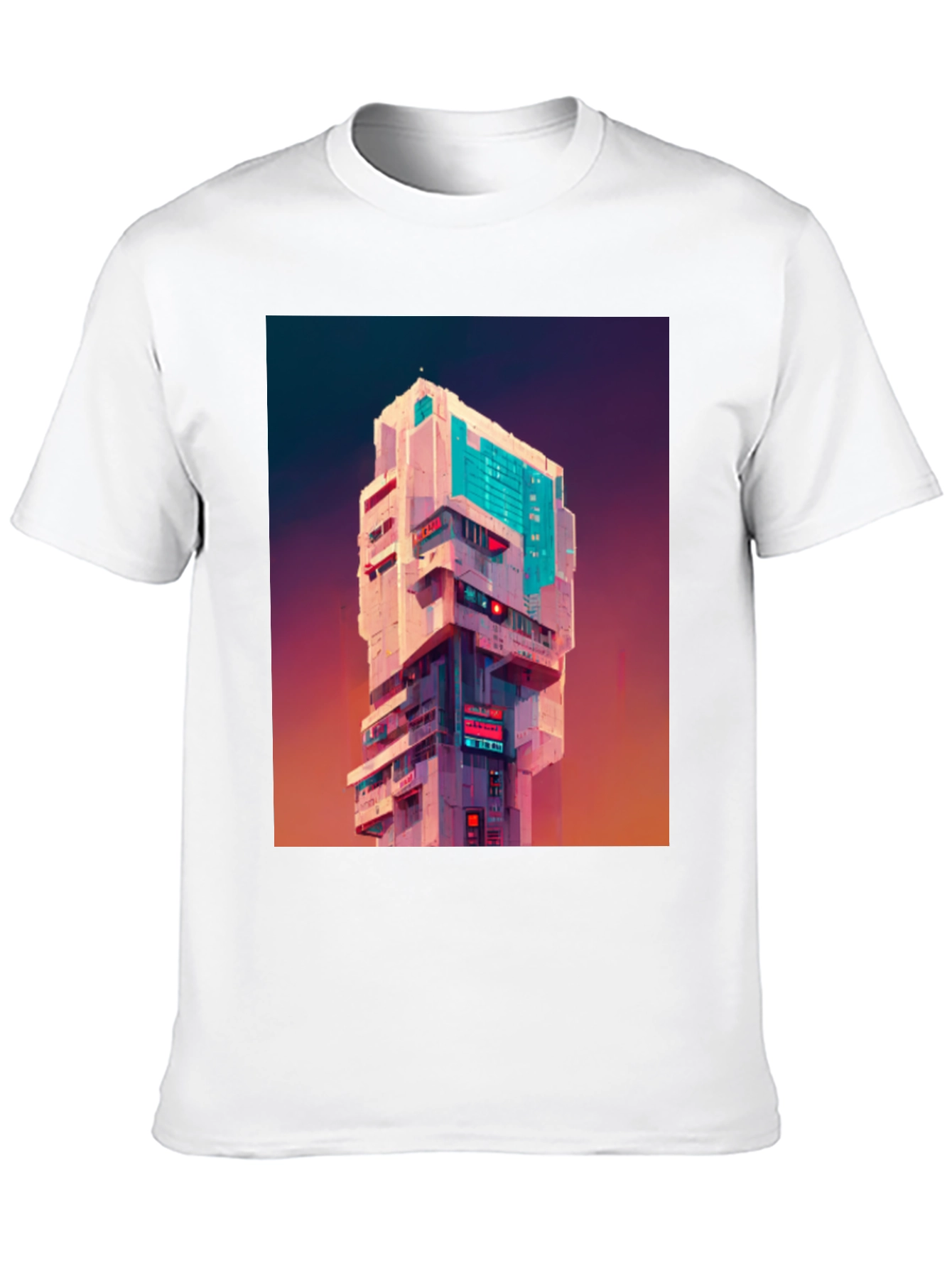 Cyberpunk Building Graphic Tee - Black T-Shirt