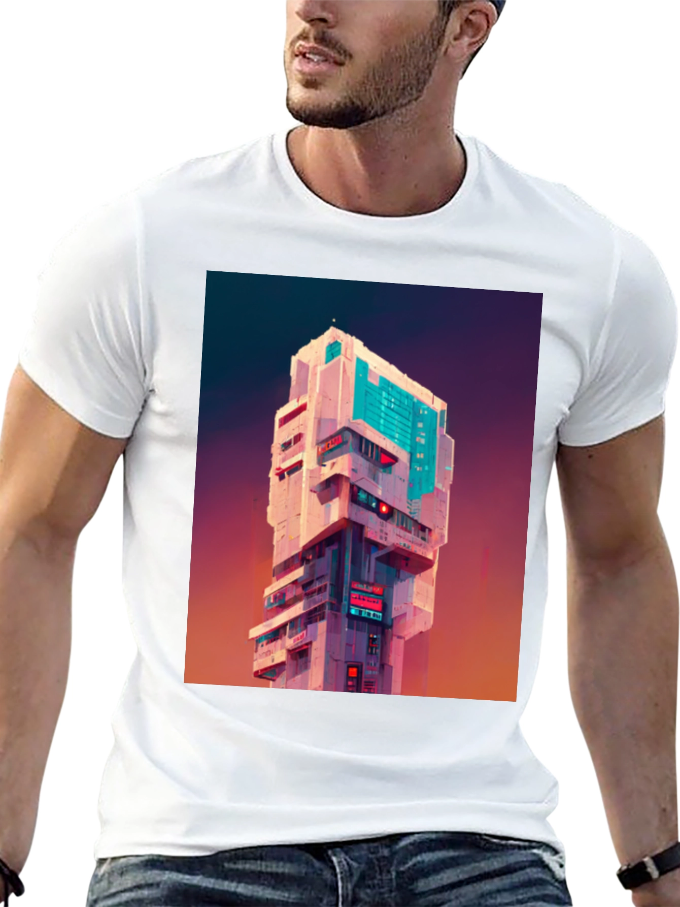 Cyberpunk Building Graphic Tee - Black T-Shirt