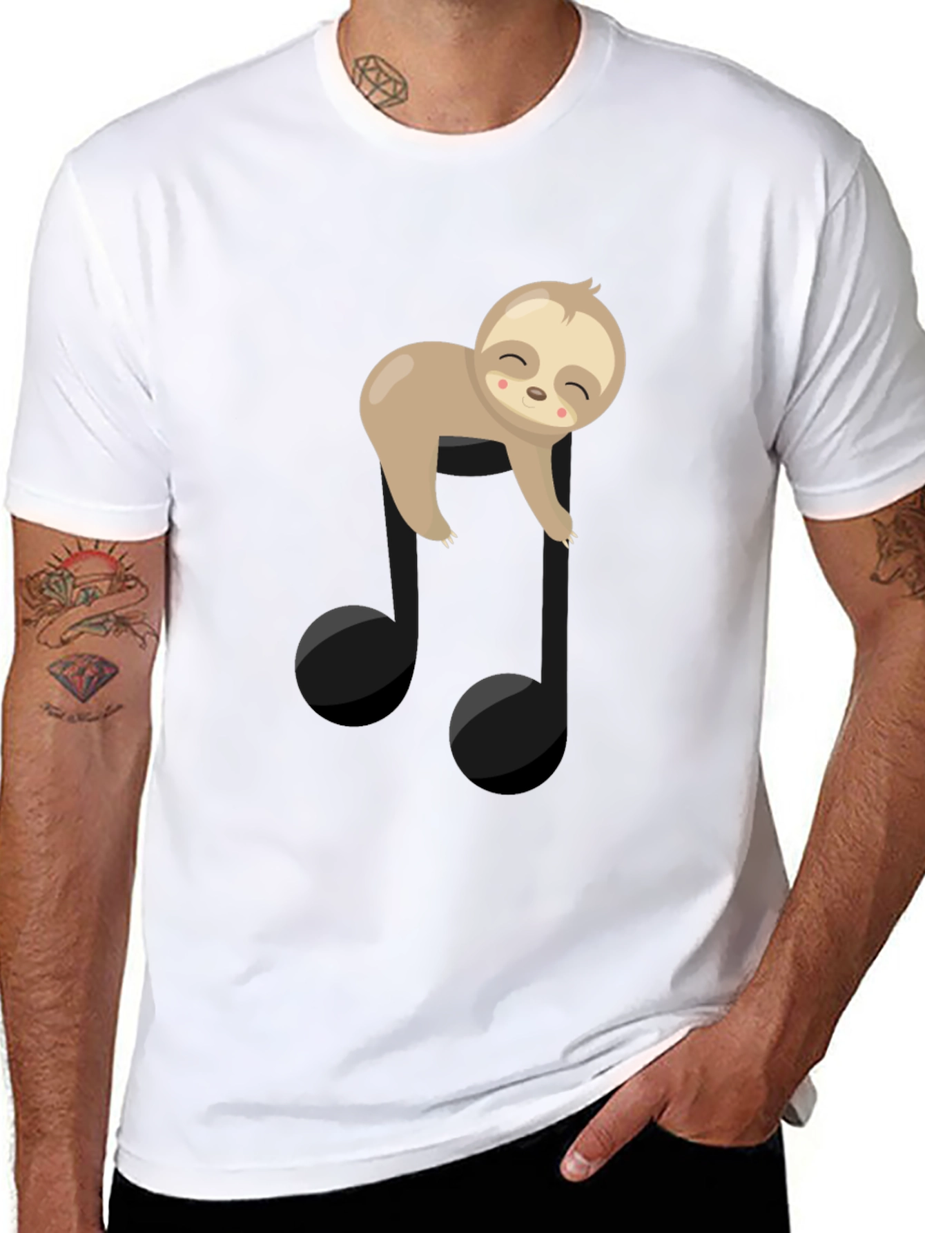 Sloth Music Note Graphic Tee - Black Cotton T-Shirt