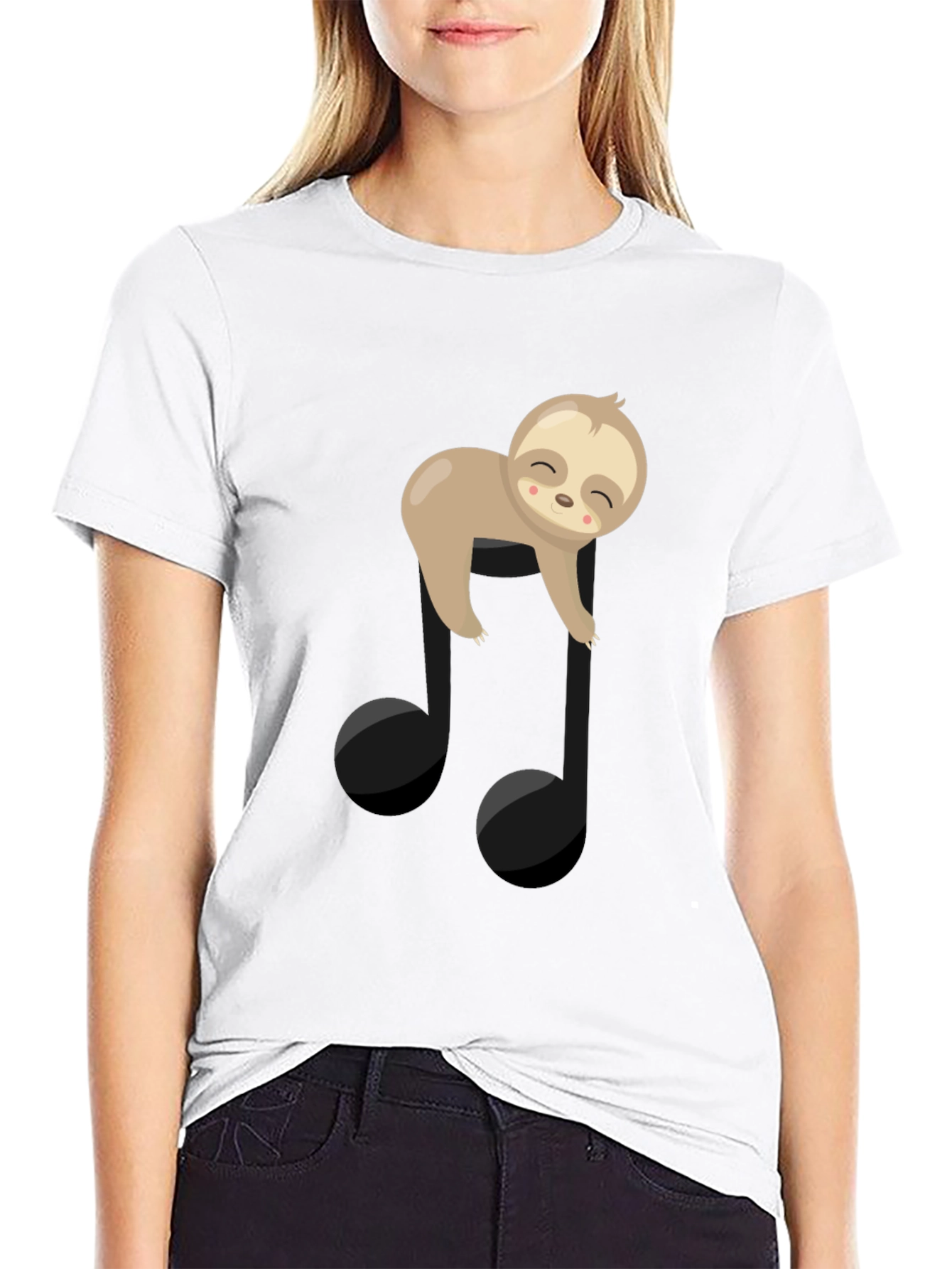 Sloth Music Note Graphic Tee - Black Cotton T-Shirt