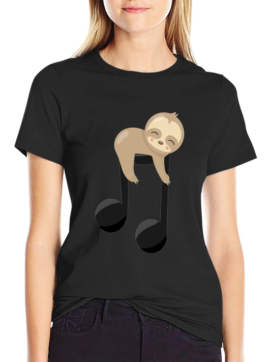 Sloth Music Note Graphic Tee - Black Cotton T-Shirt