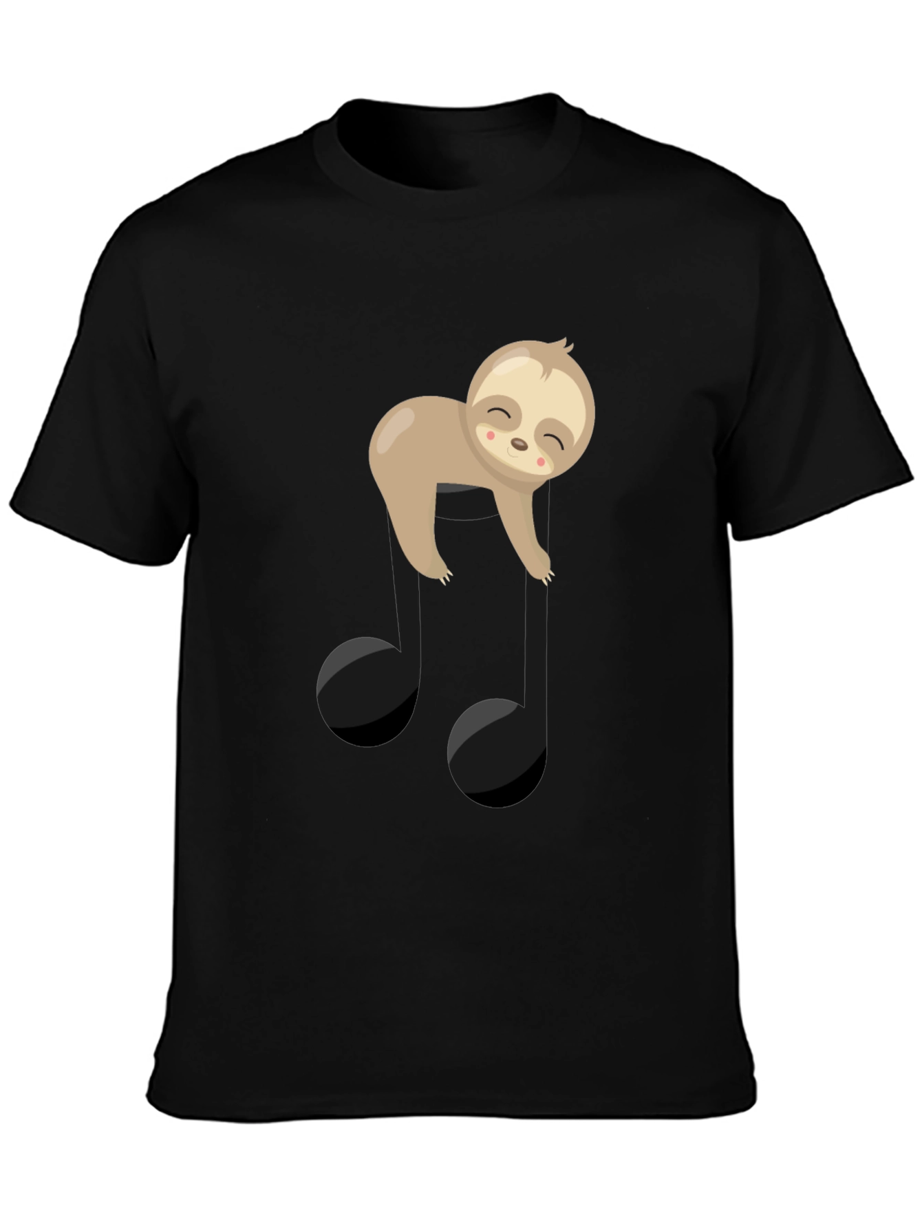 Sloth Music Note Graphic Tee - Black Cotton T-Shirt