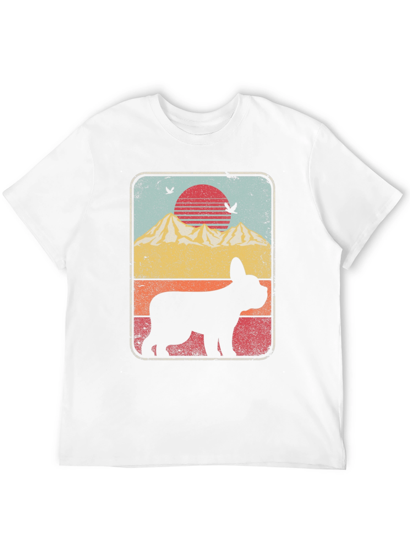 Retro Dog Silhouette T-Shirt - Mountain Sunset Design