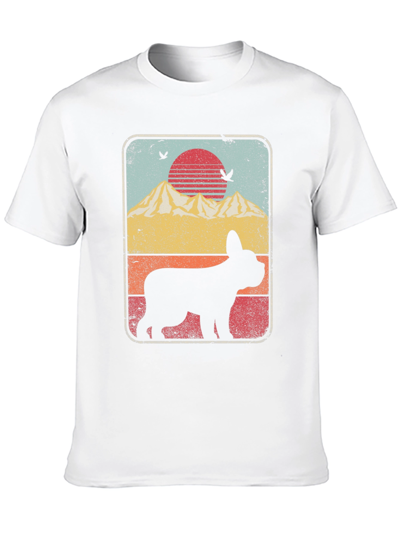 Retro Dog Silhouette T-Shirt - Mountain Sunset Design