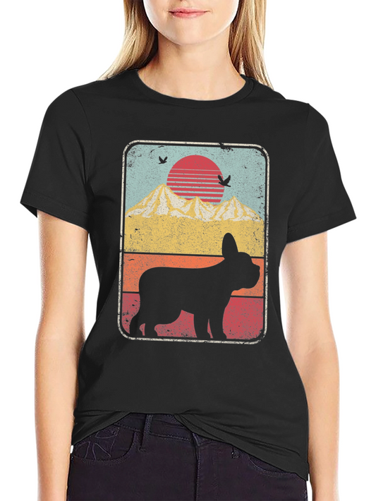 Retro Dog Silhouette T-Shirt - Mountain Sunset Design