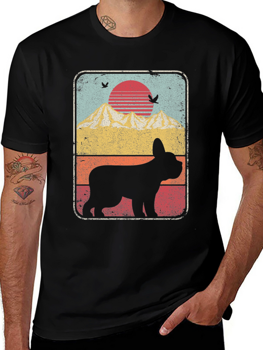 Retro Dog Silhouette T-Shirt - Mountain Sunset Design