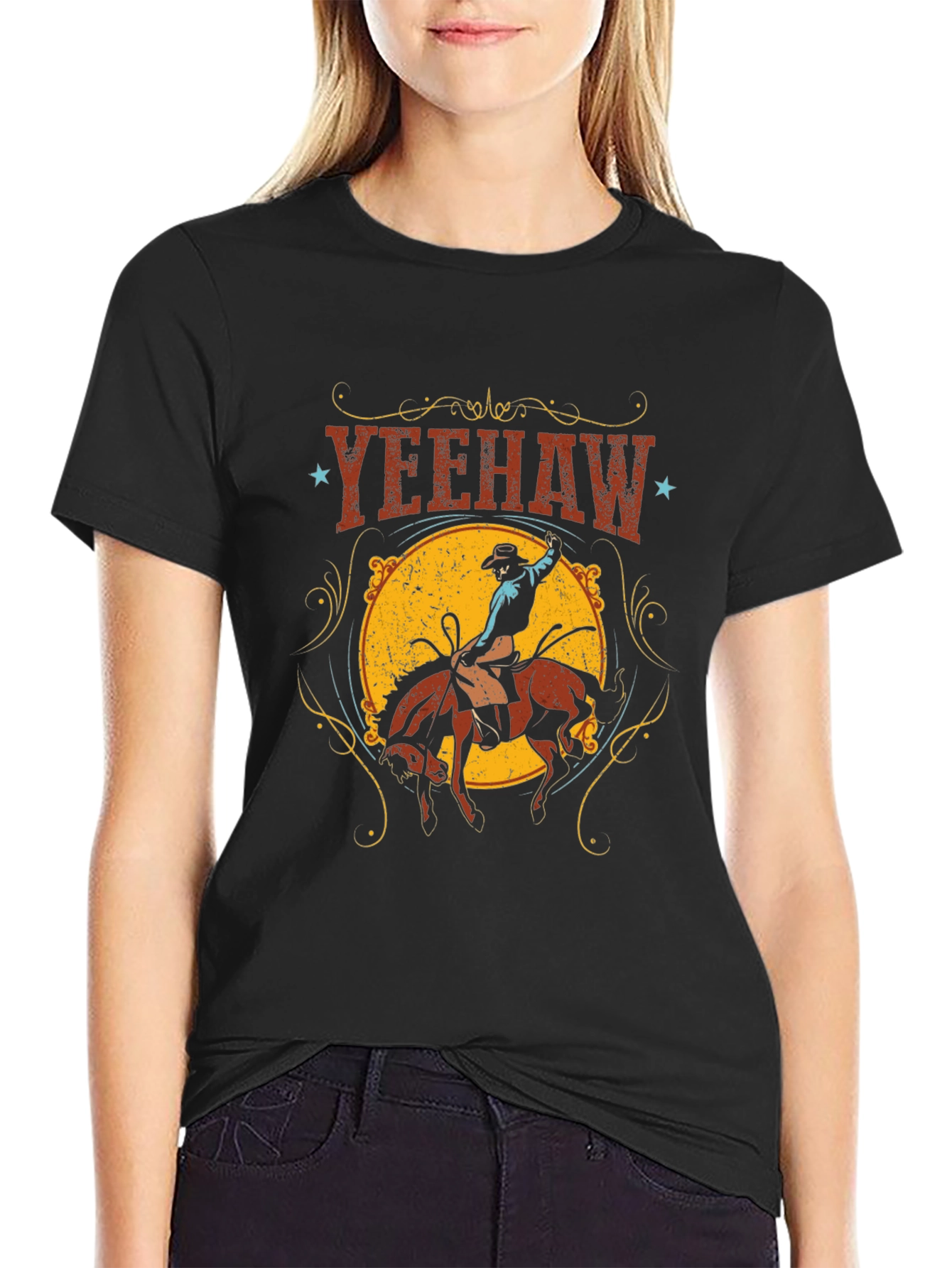 Yeehaw Cowboy Graphic T-Shirt - Black