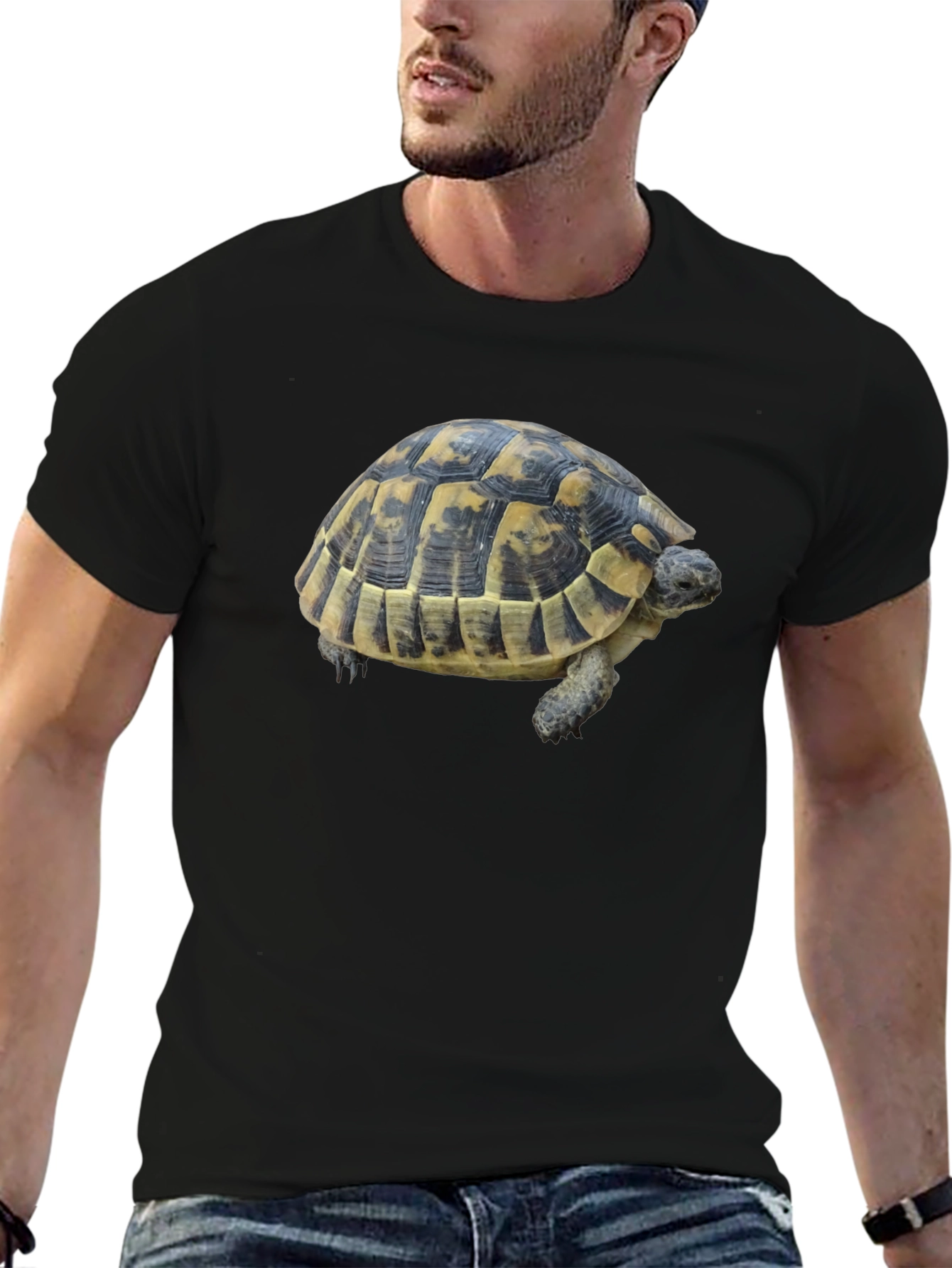 Turtle Graphic Tee - Black Cotton Shirt