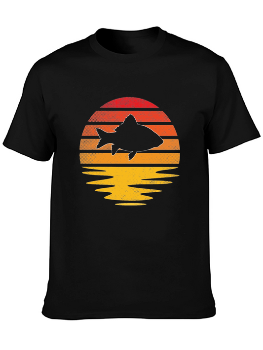 Sunset Fish Graphic Tee - Unique Black T-Shirt