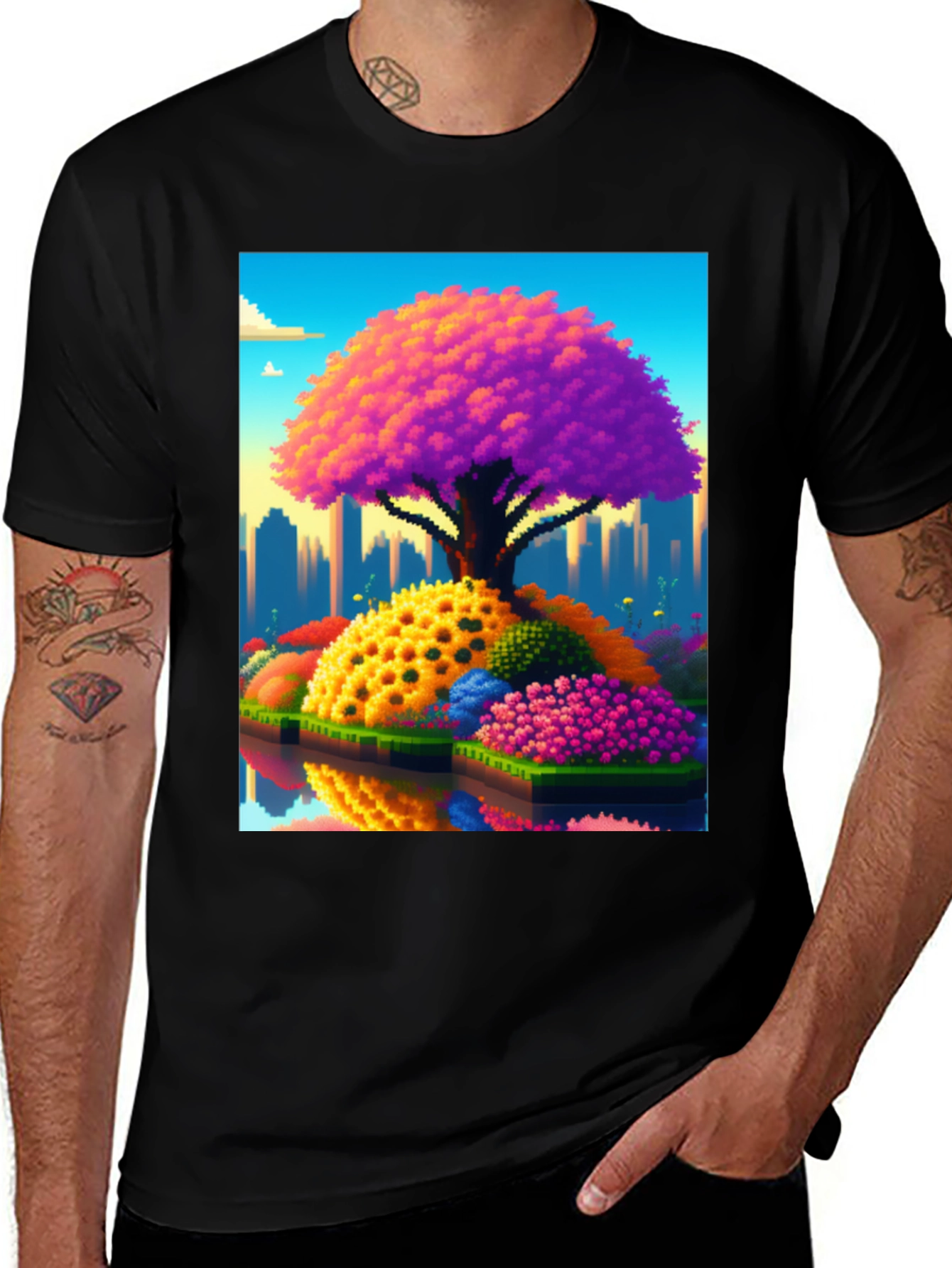 Pixelated Tree Cityscape Graphic Tee