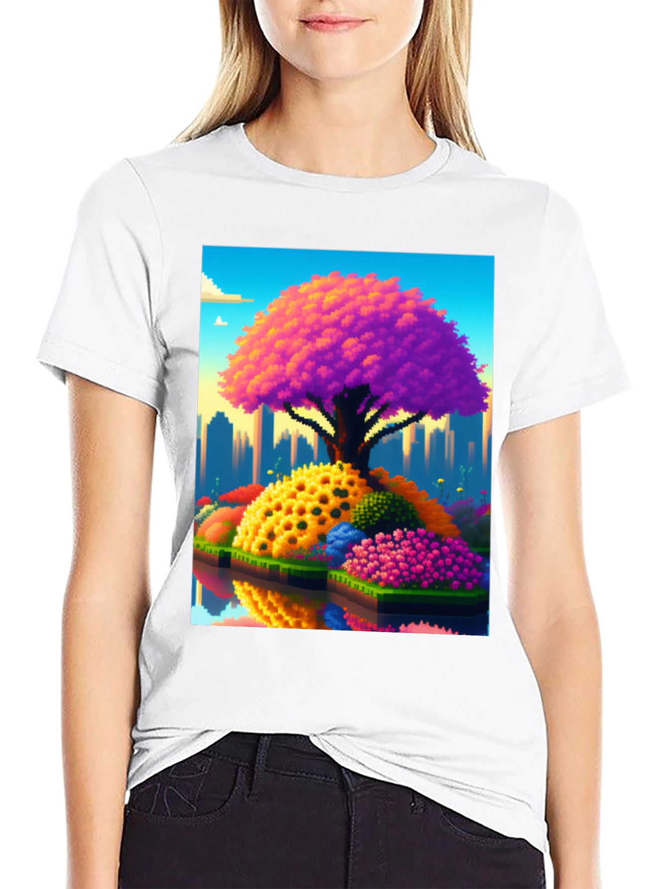 Pixelated Tree Cityscape Graphic Tee