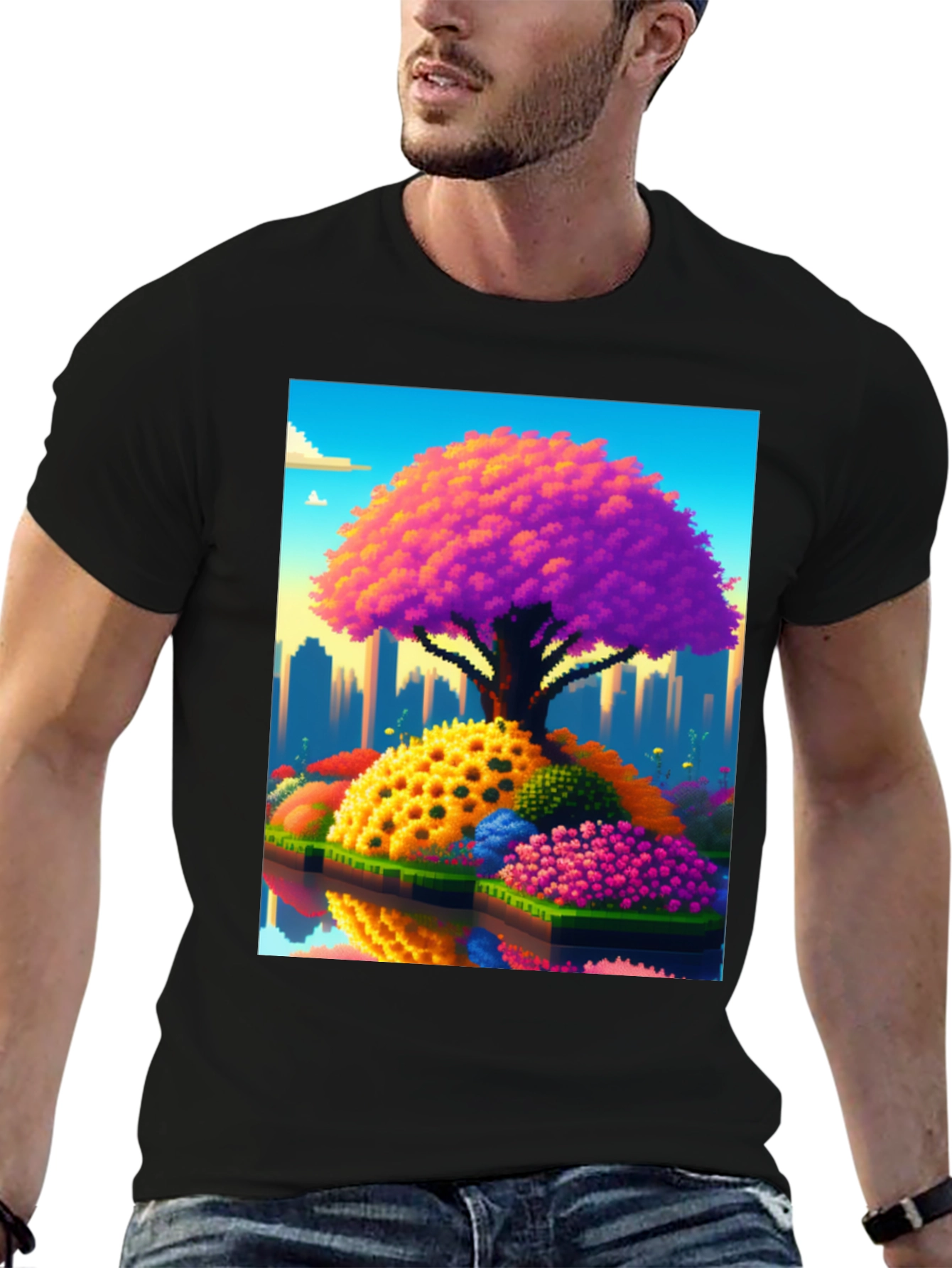 Pixelated Tree Cityscape Graphic Tee