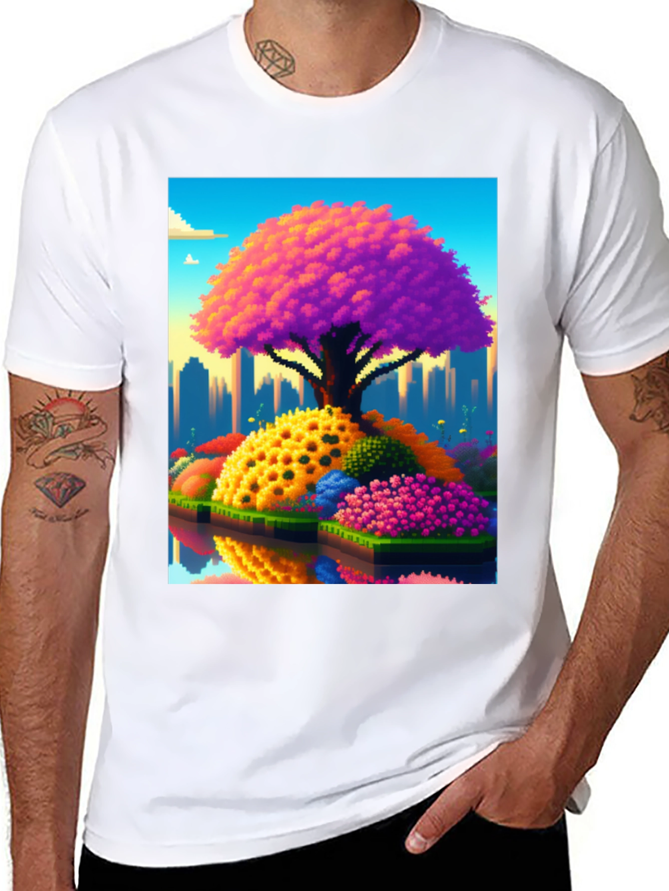 Pixelated Tree Cityscape Graphic Tee