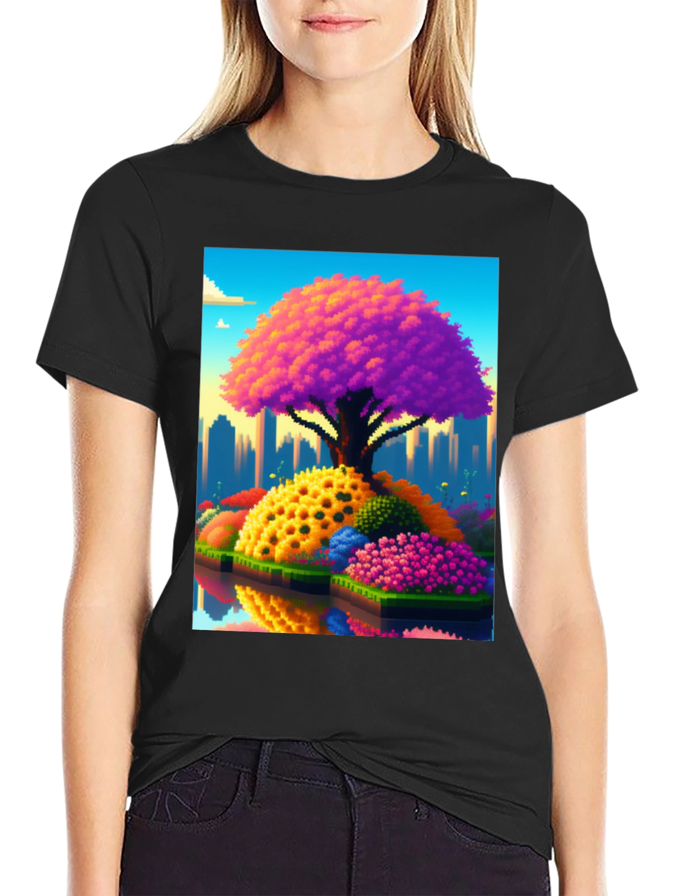 Pixelated Tree Cityscape Graphic Tee