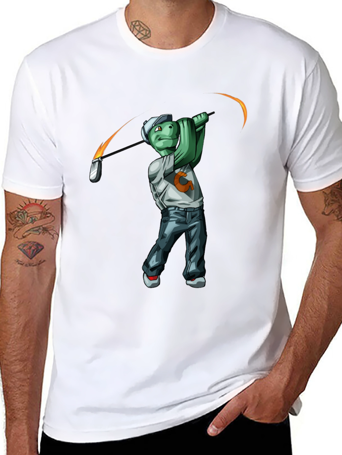 Golfing Turtle Graphic T-Shirt - Funny Tee