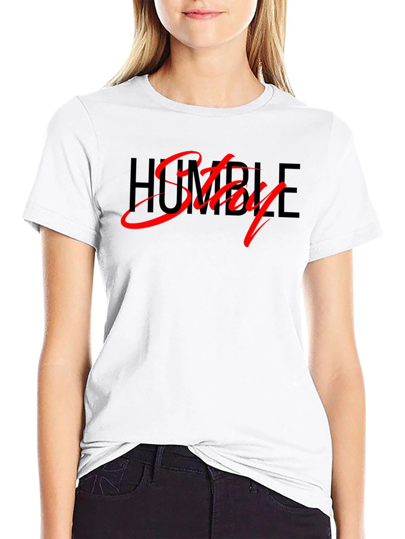Stay Humble Black Tee - Stylish Red Script