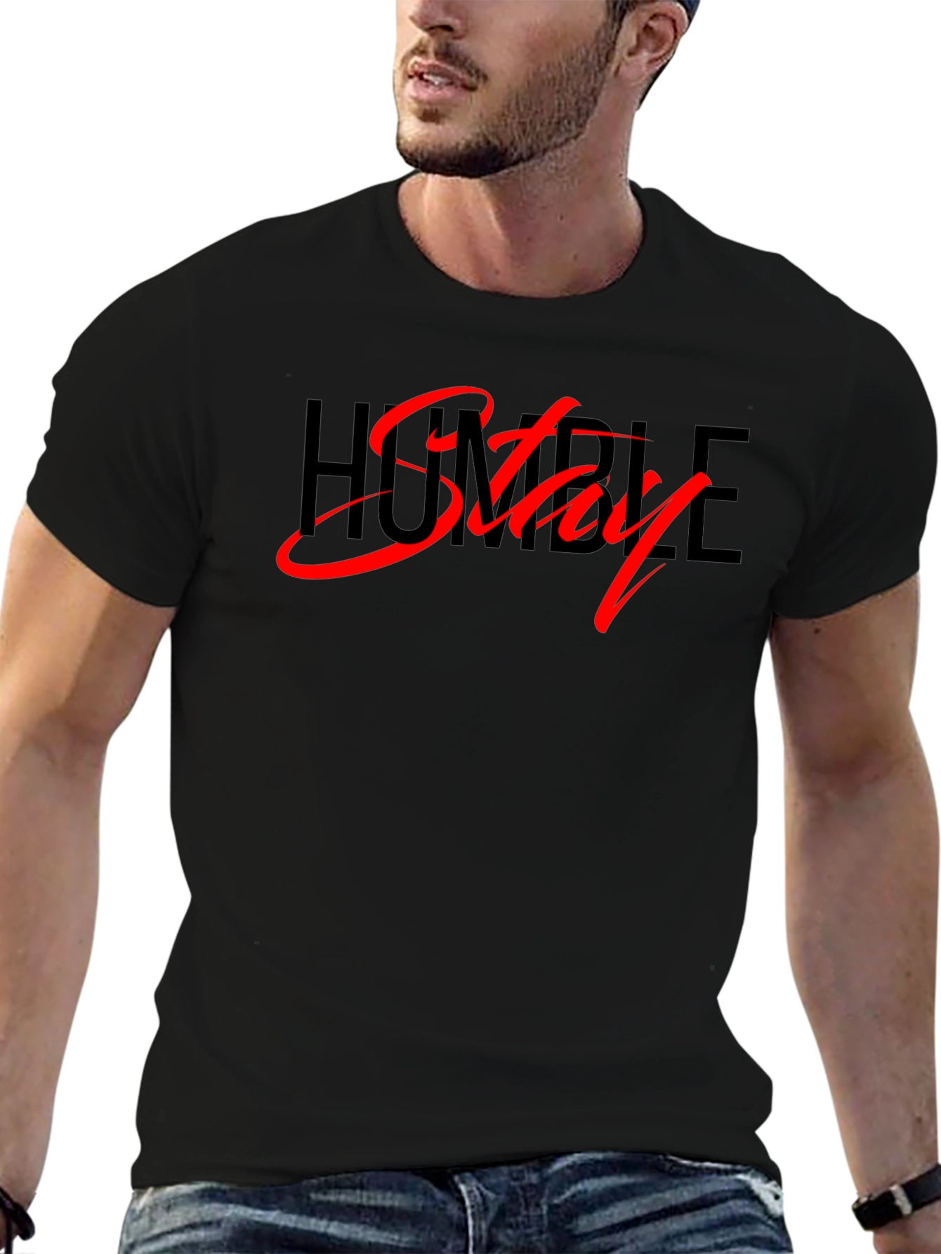 Stay Humble Black Tee - Stylish Red Script