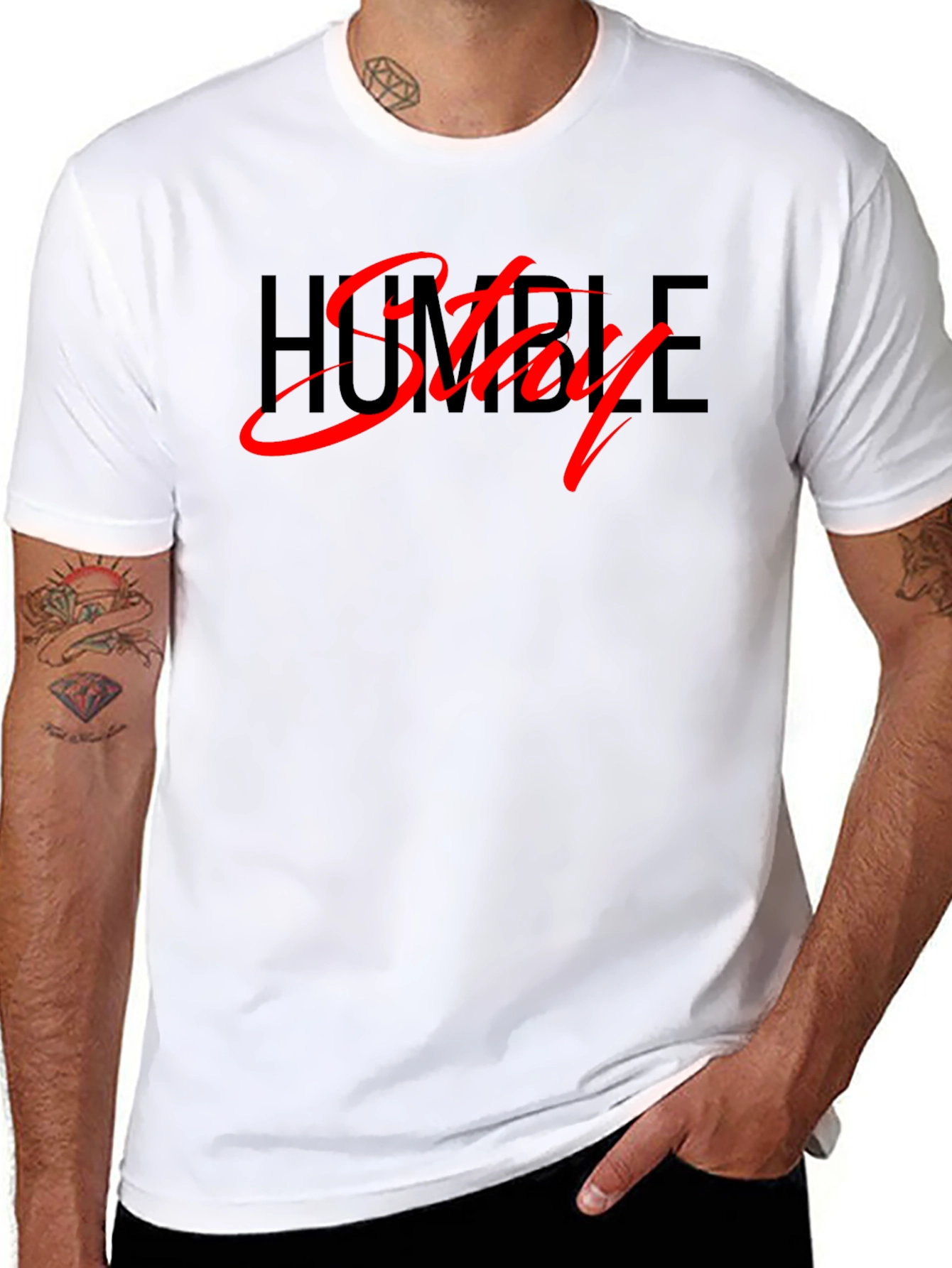 Stay Humble Black Tee - Stylish Red Script