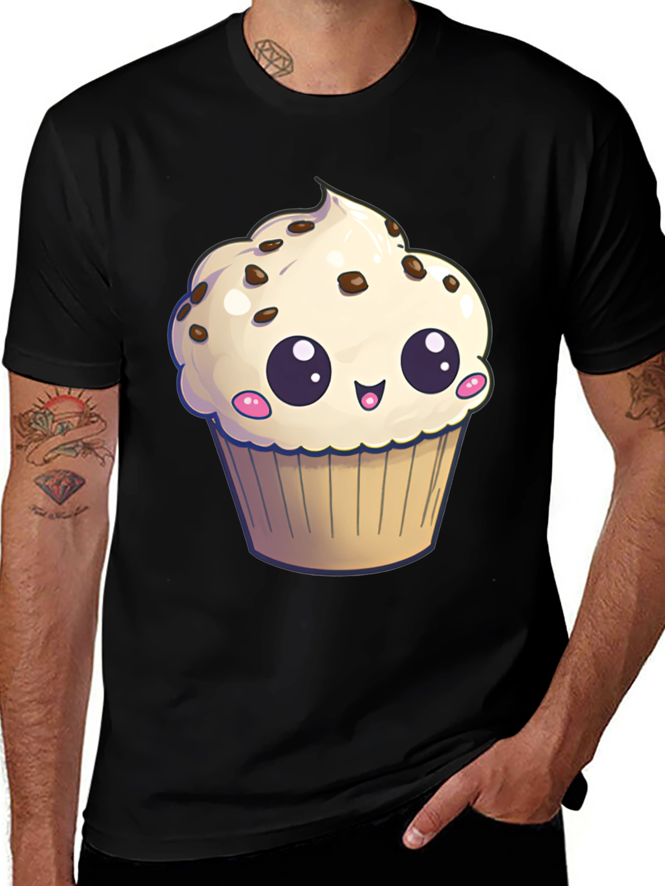 Cute Cupcake Graphic T-Shirt - Black