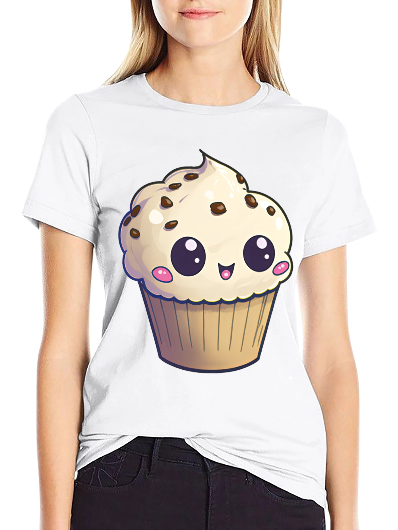 Cute Cupcake Graphic T-Shirt - Black