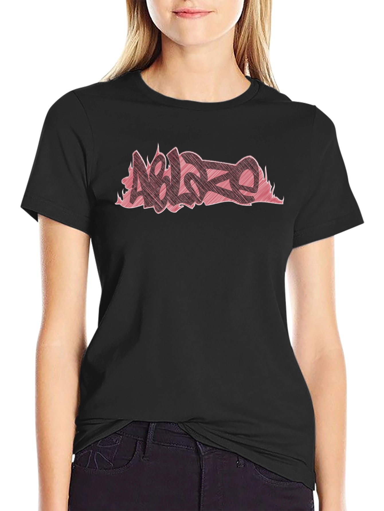 Mens Black T-Shirt with Ablaze Graffiti Design