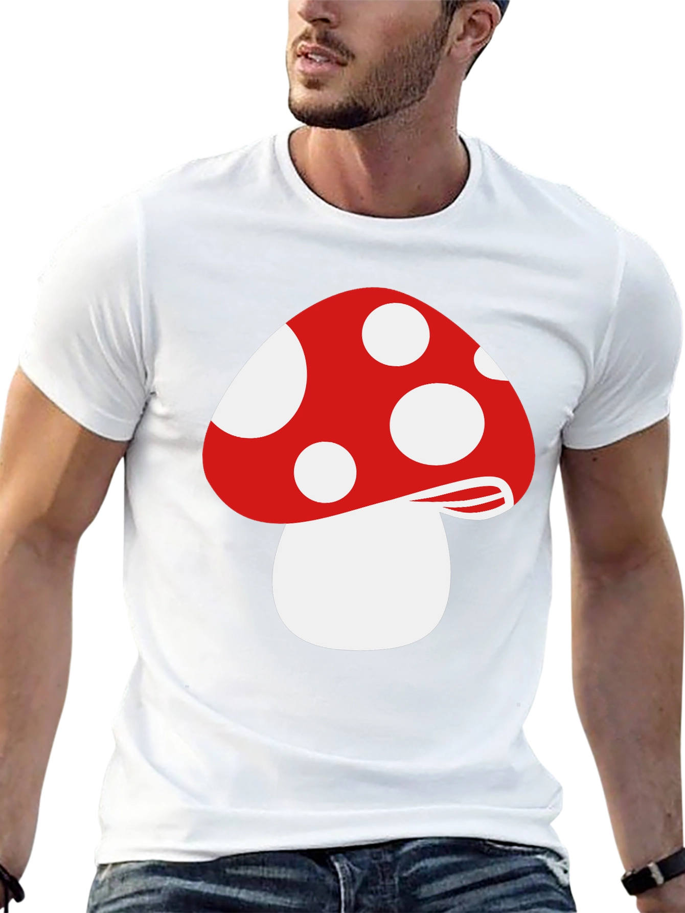 Red Mushroom Graphic Tee - Funky Black T-Shirt