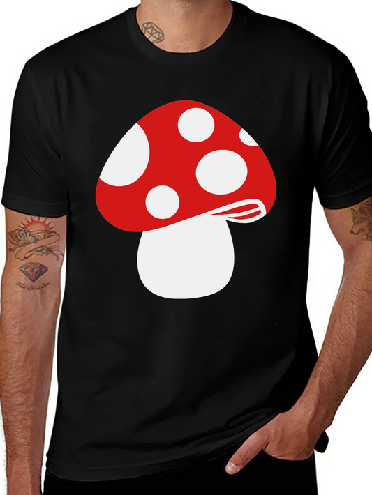 Red Mushroom Graphic Tee - Funky Black T-Shirt
