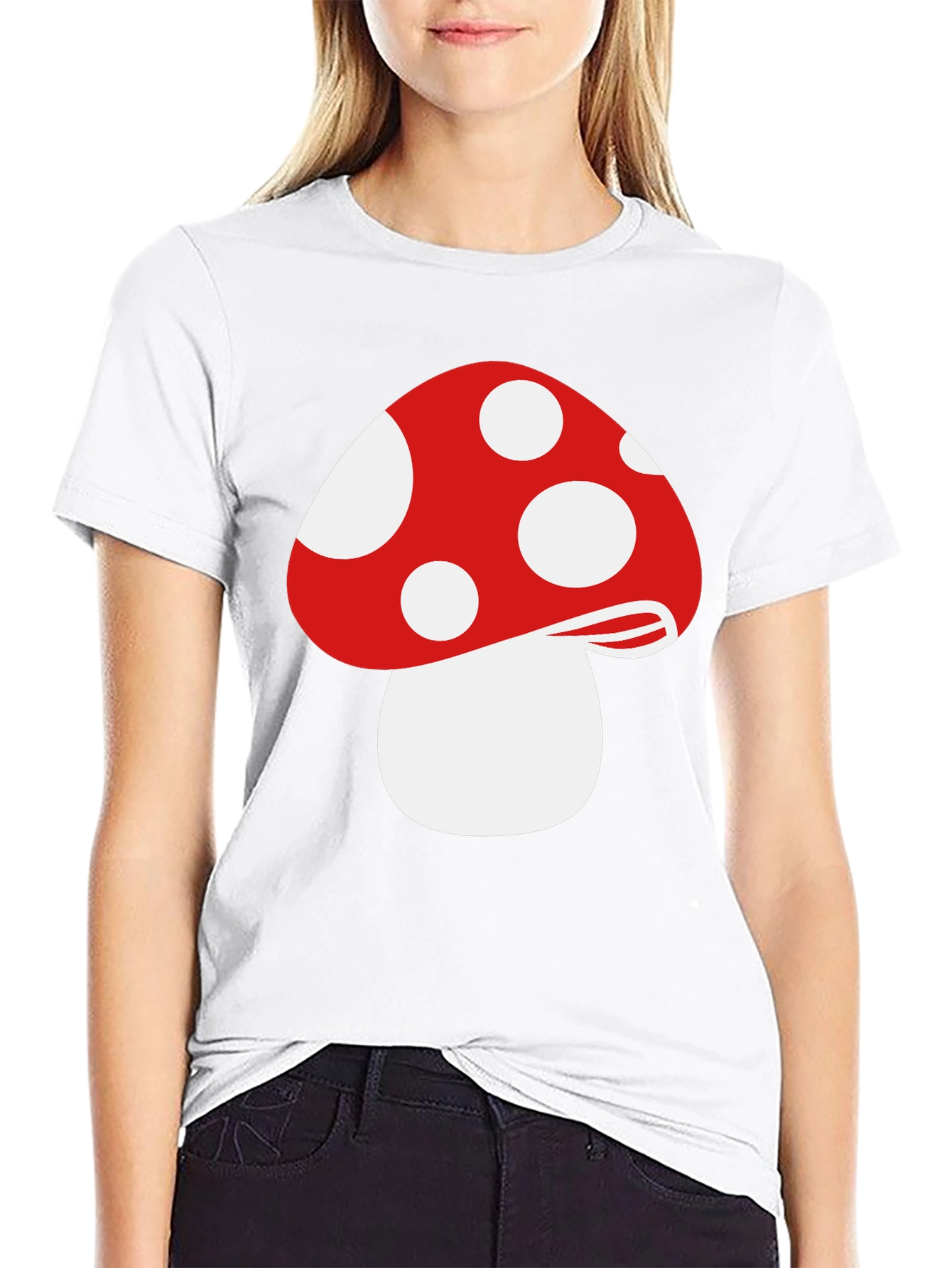 Red Mushroom Graphic Tee - Funky Black T-Shirt