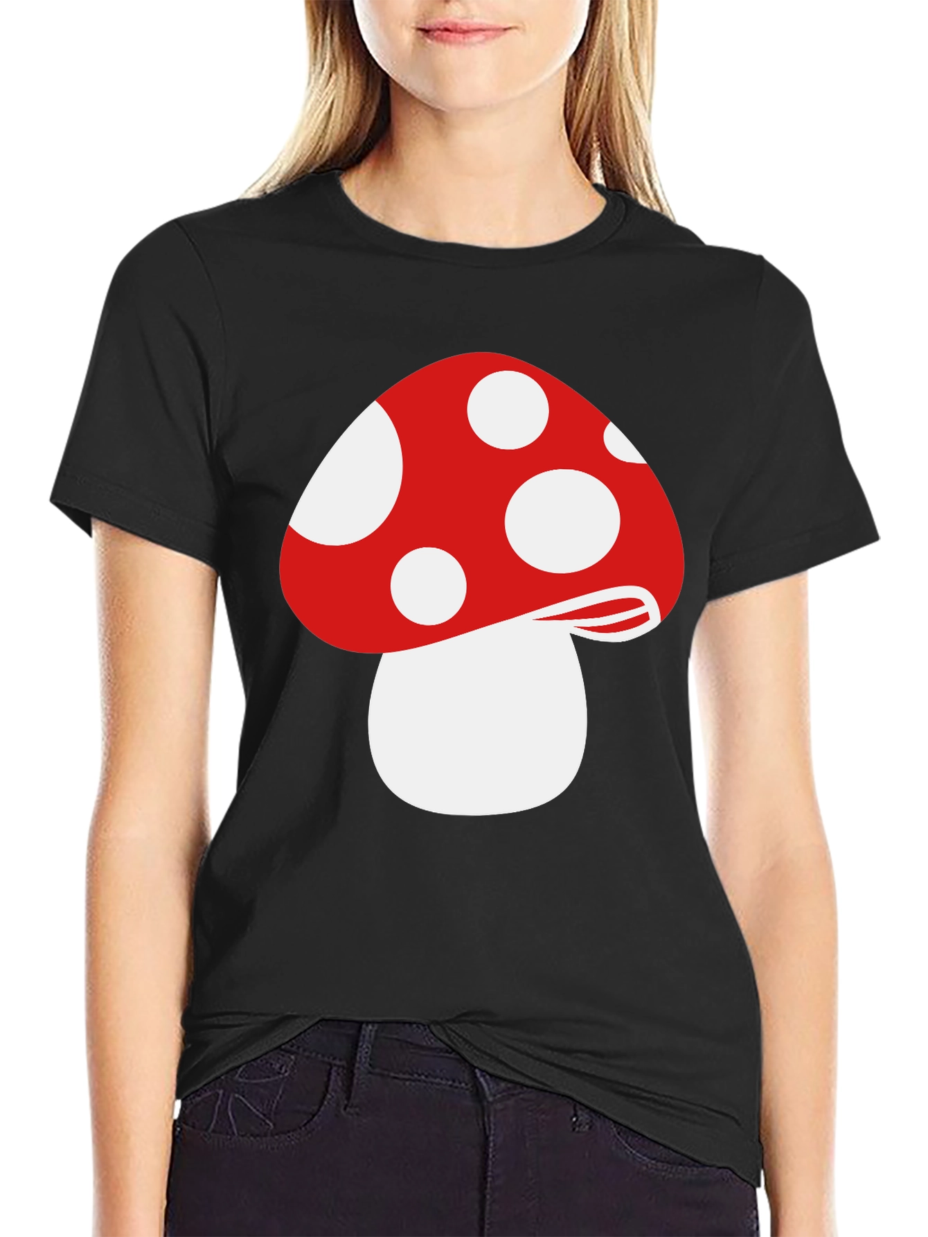 Red Mushroom Graphic Tee - Funky Black T-Shirt