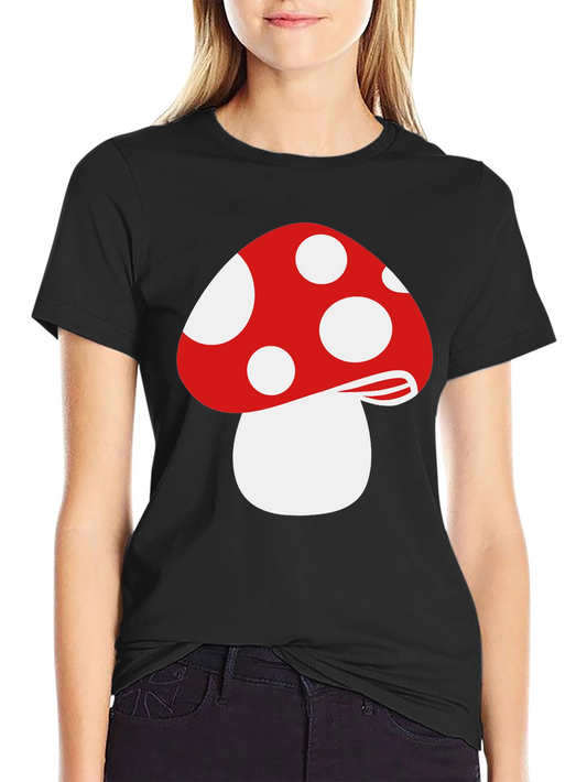 Red Mushroom Graphic Tee - Funky Black T-Shirt