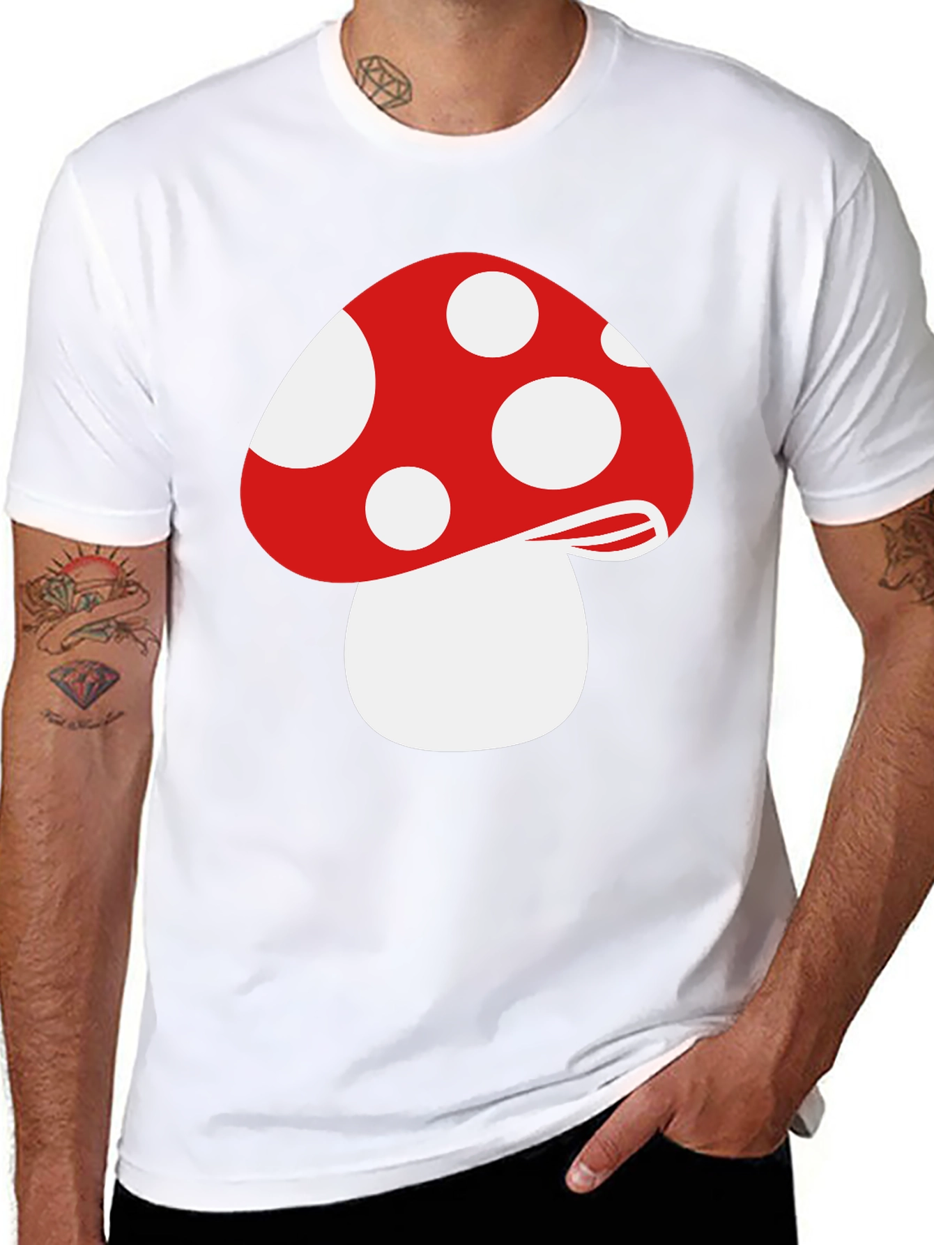 Red Mushroom Graphic Tee - Funky Black T-Shirt